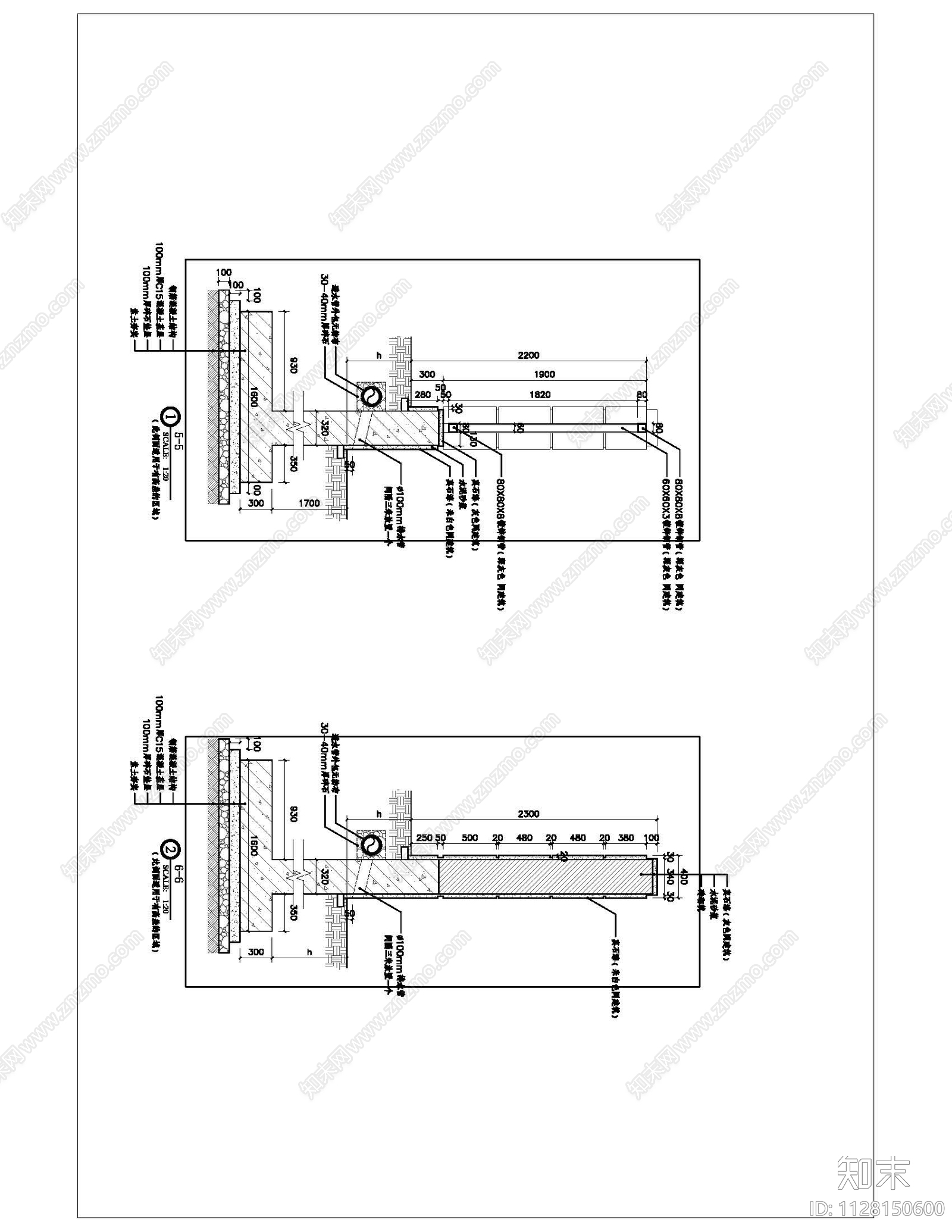 围墙标准段细部cad施工图下载【ID:1128150600】