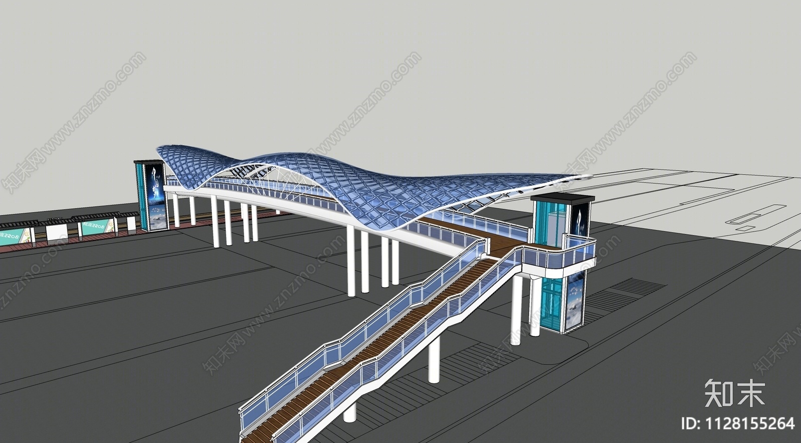 现代人行天桥SU模型下载【ID:1128155264】