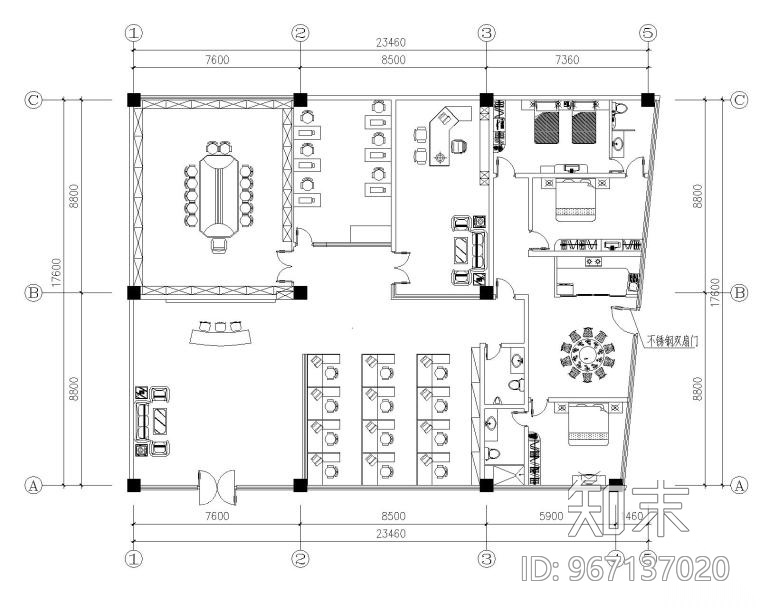 某办公室精装饰装修全套CAD施工图纸cad施工图下载【ID:967137020】