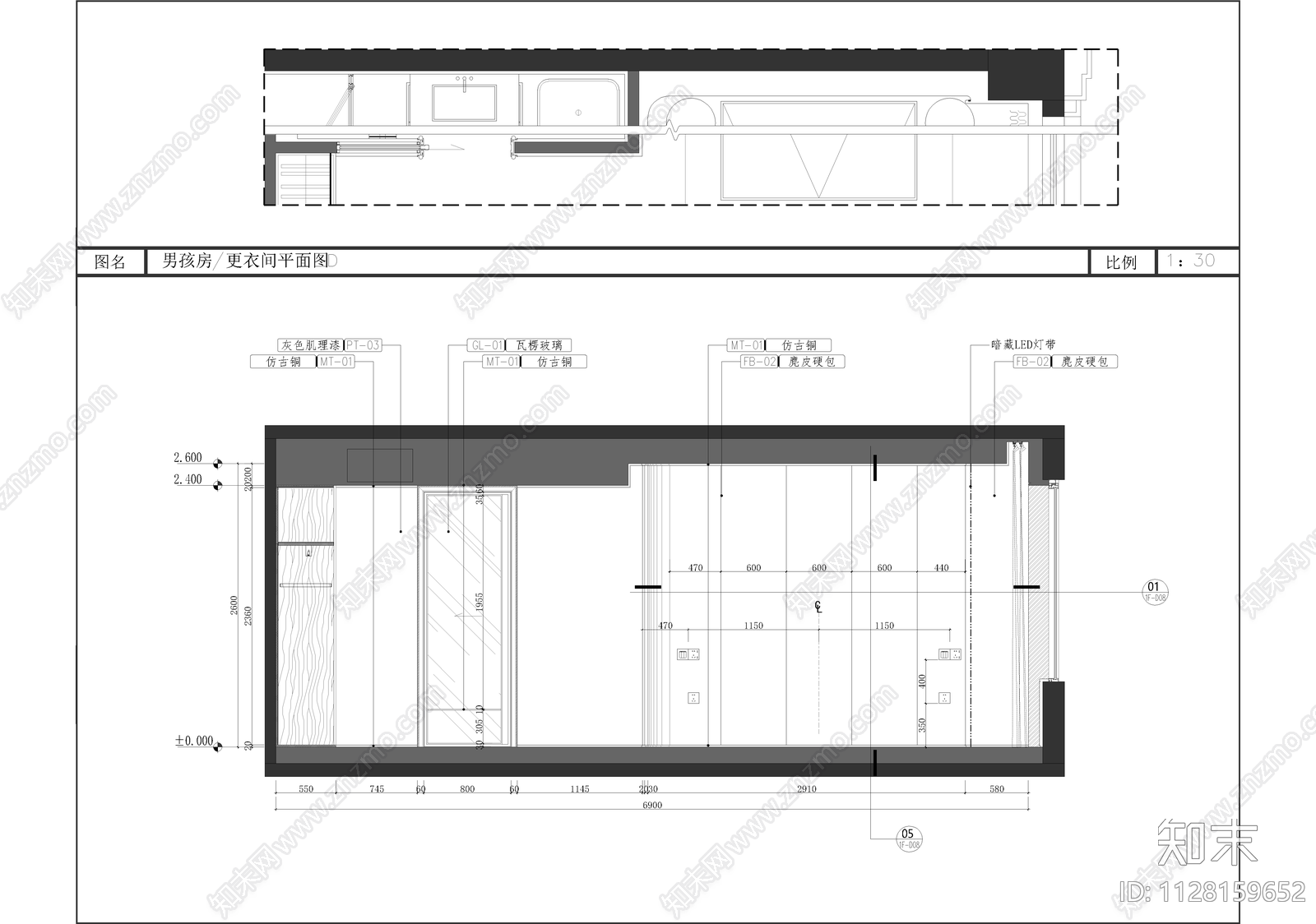 现代风格大平层cad施工图下载【ID:1128159652】