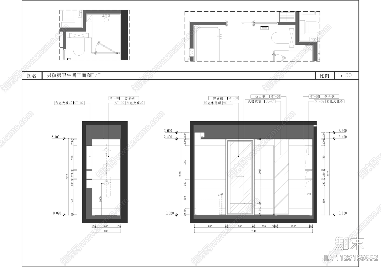 现代风格大平层cad施工图下载【ID:1128159652】