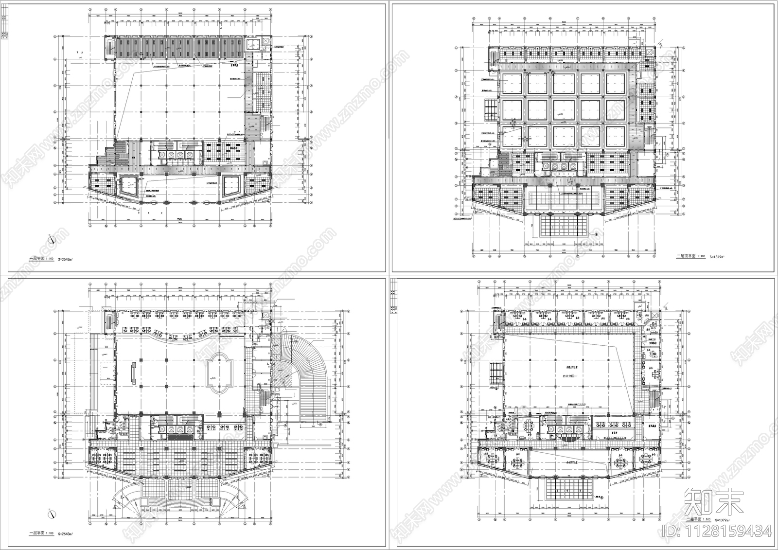 国税装饰办公大楼平面cad施工图下载【ID:1128159434】