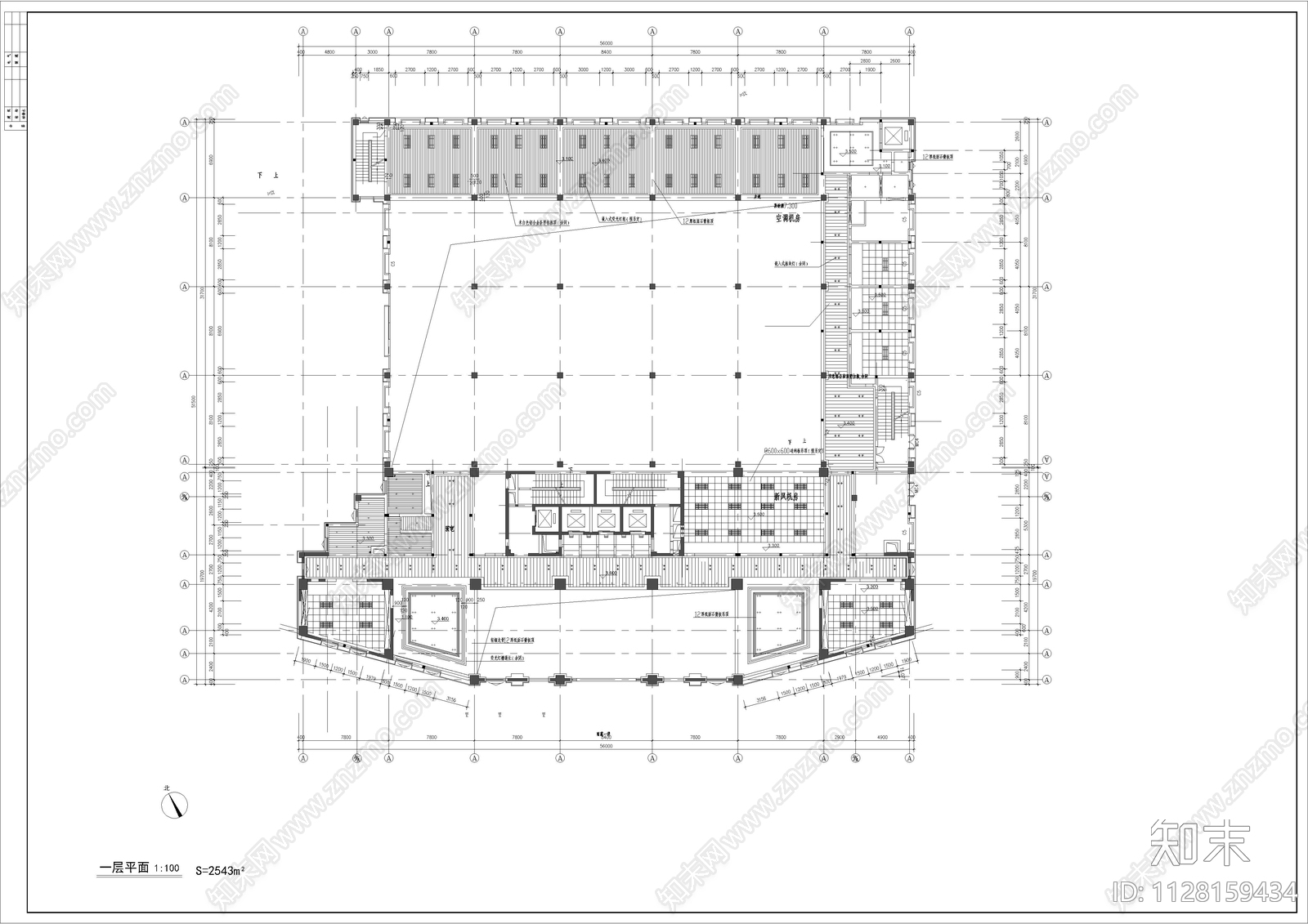 国税装饰办公大楼平面cad施工图下载【ID:1128159434】