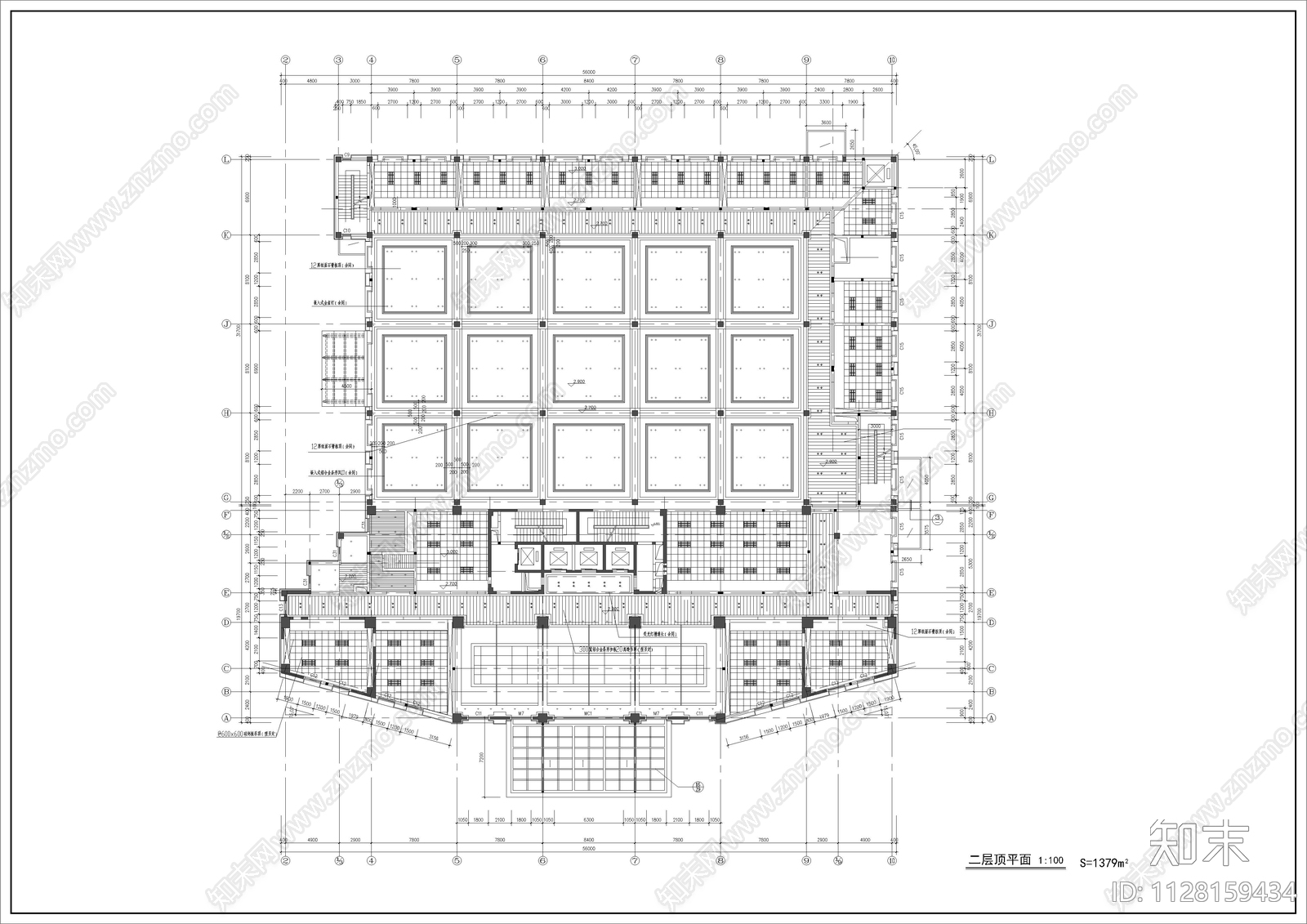 国税装饰办公大楼平面施工图下载【ID:1128159434】
