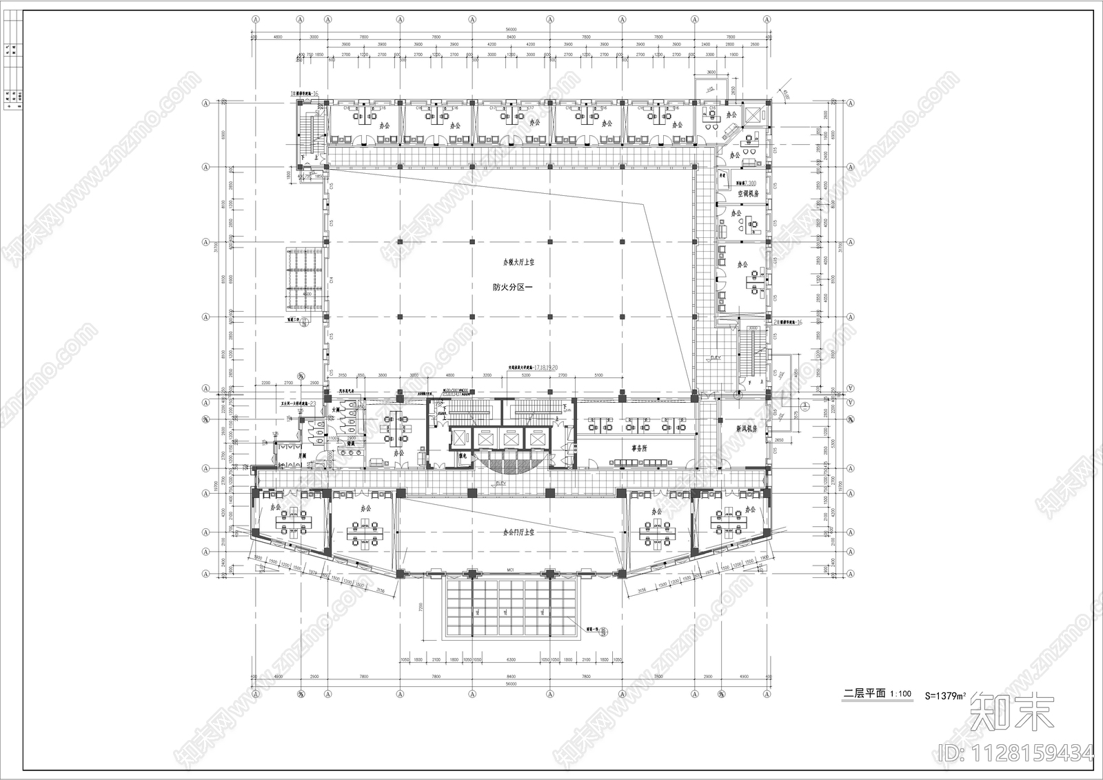 国税装饰办公大楼平面cad施工图下载【ID:1128159434】