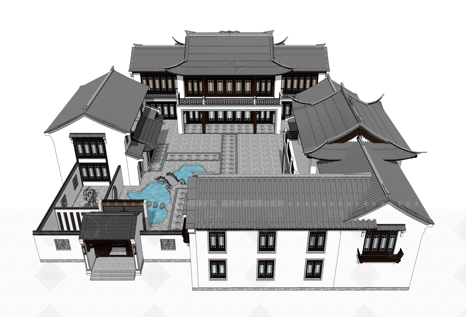 新中式四合院SU模型下载【ID:1128165143】