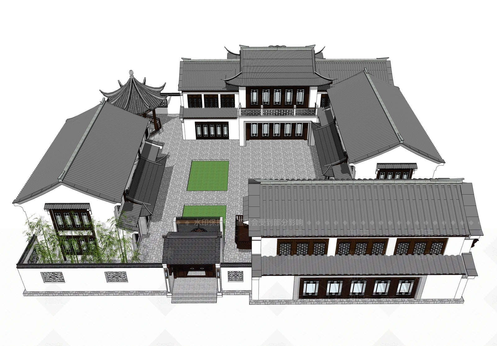新中式四合院SU模型下载【ID:1128165146】