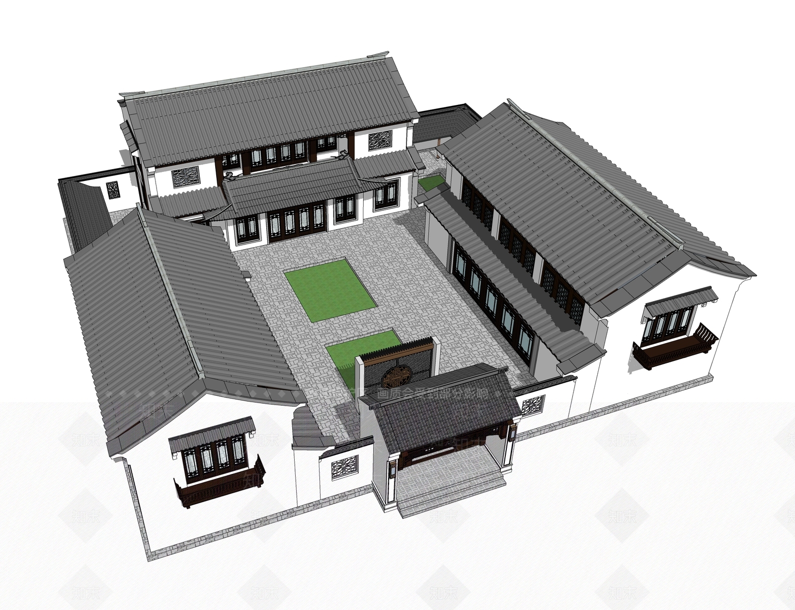 新中式四合院SU模型下载【ID:1128165242】