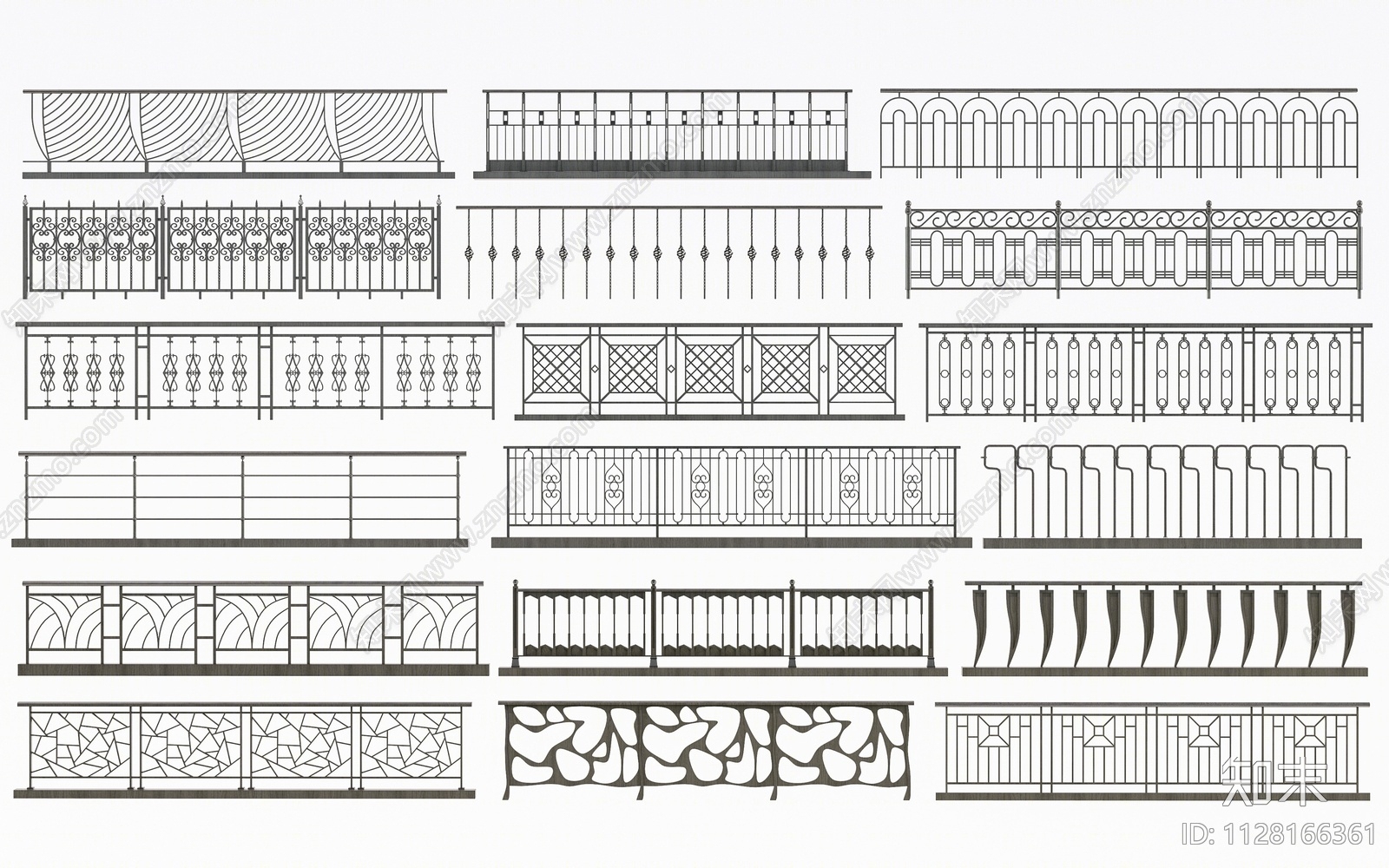 现代铁艺栏杆SU模型下载【ID:1128166361】