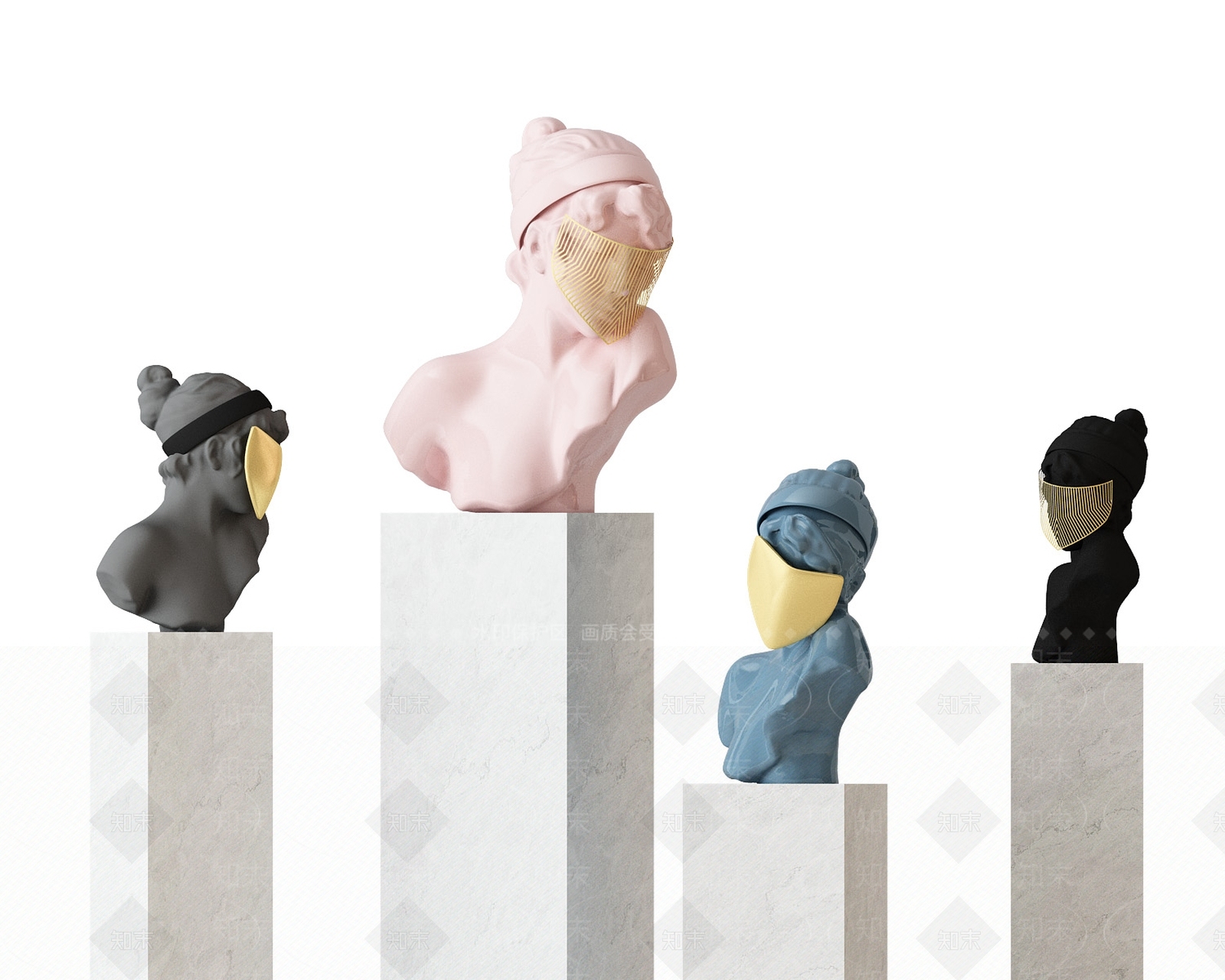 简欧人物半身雕塑装置3D模型下载【ID:1128168107】