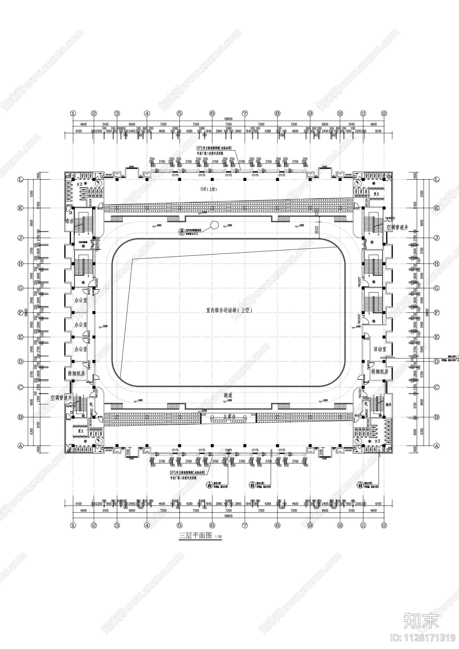 体育馆建筑cad施工图下载【ID:1128171319】