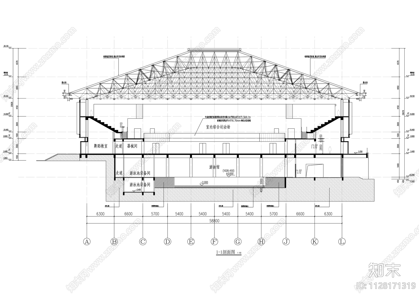 体育馆建筑cad施工图下载【ID:1128171319】