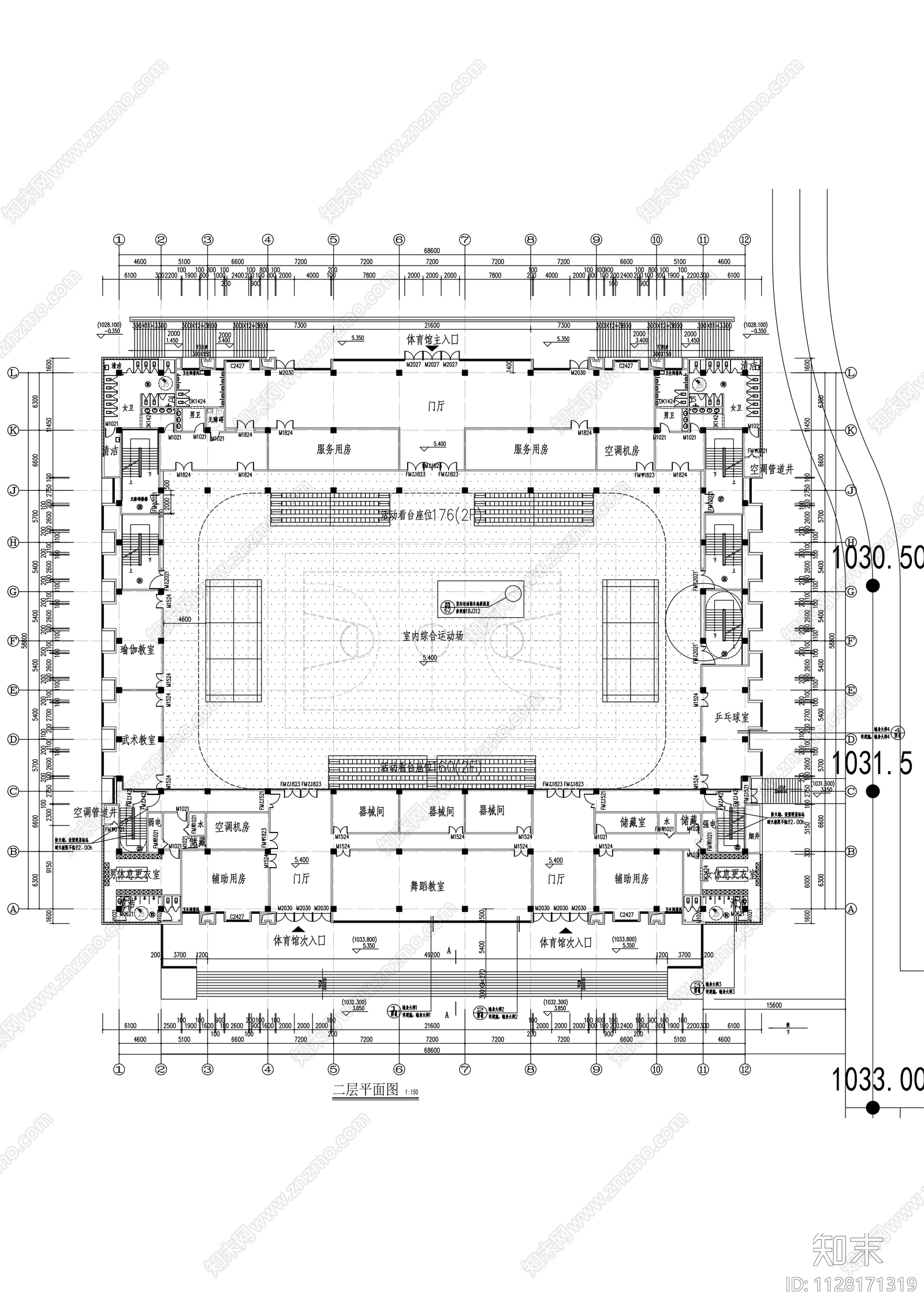 体育馆建筑cad施工图下载【ID:1128171319】