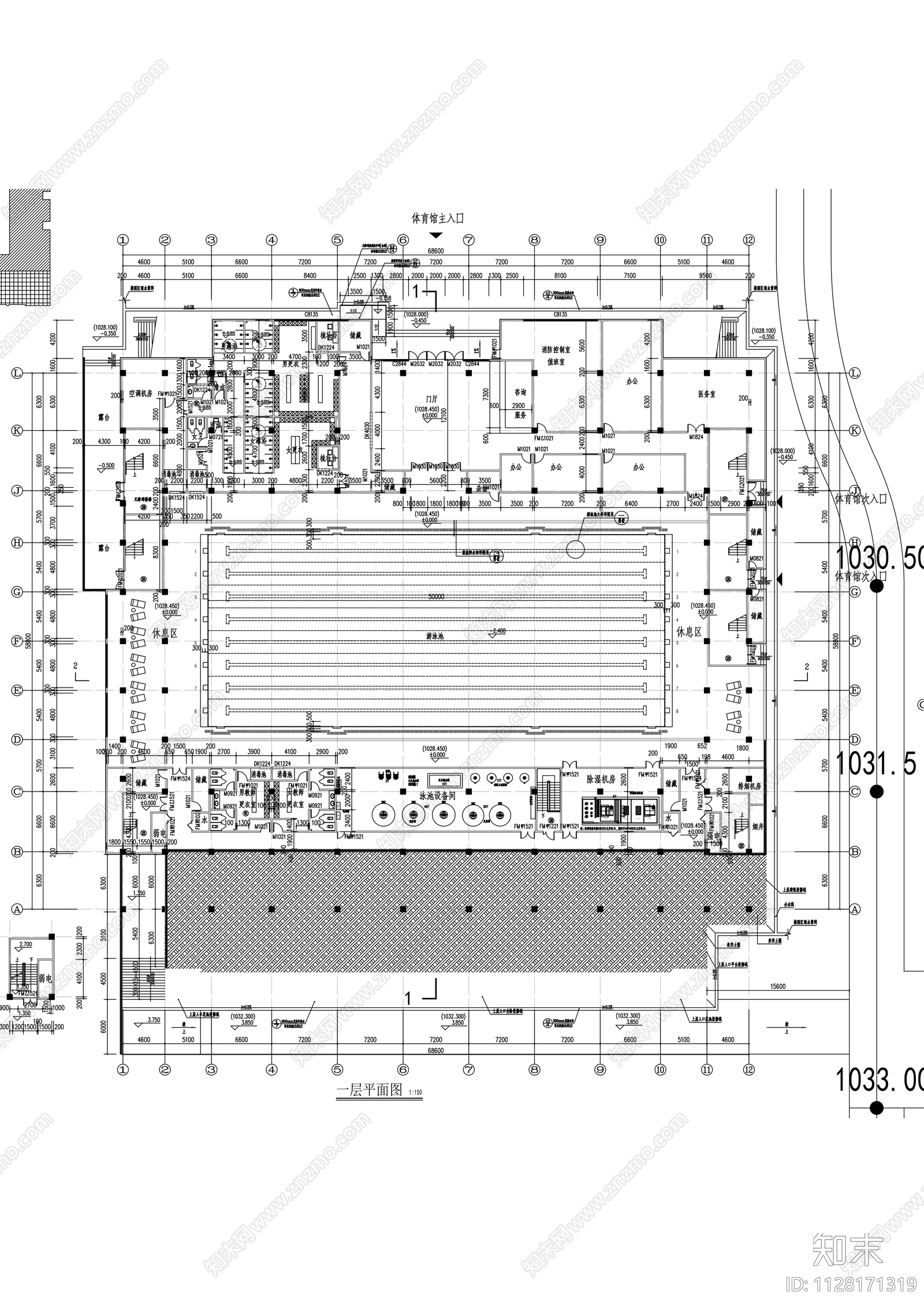 体育馆建筑cad施工图下载【ID:1128171319】