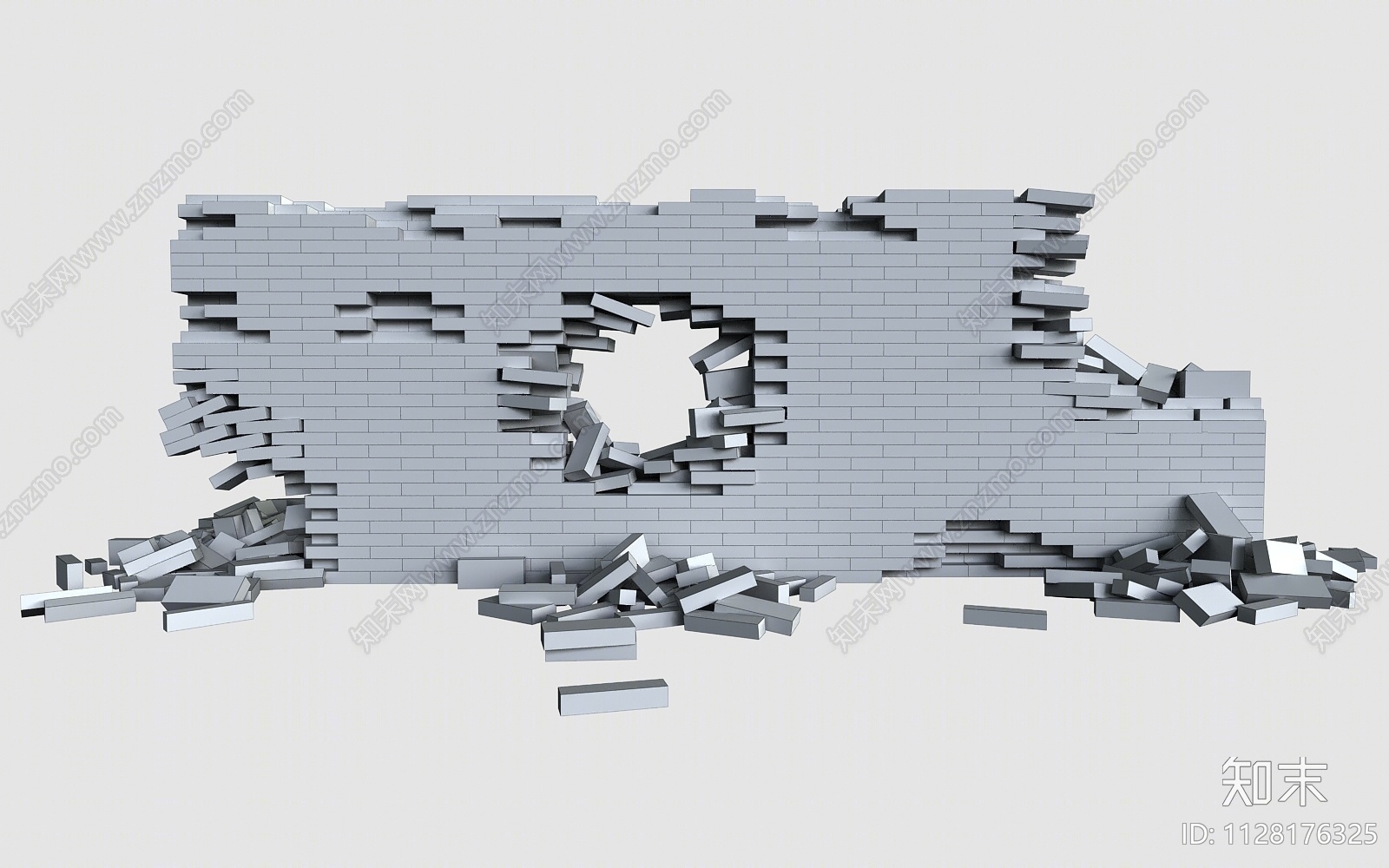 现代破碎砖墙3D模型下载【ID:1128176325】