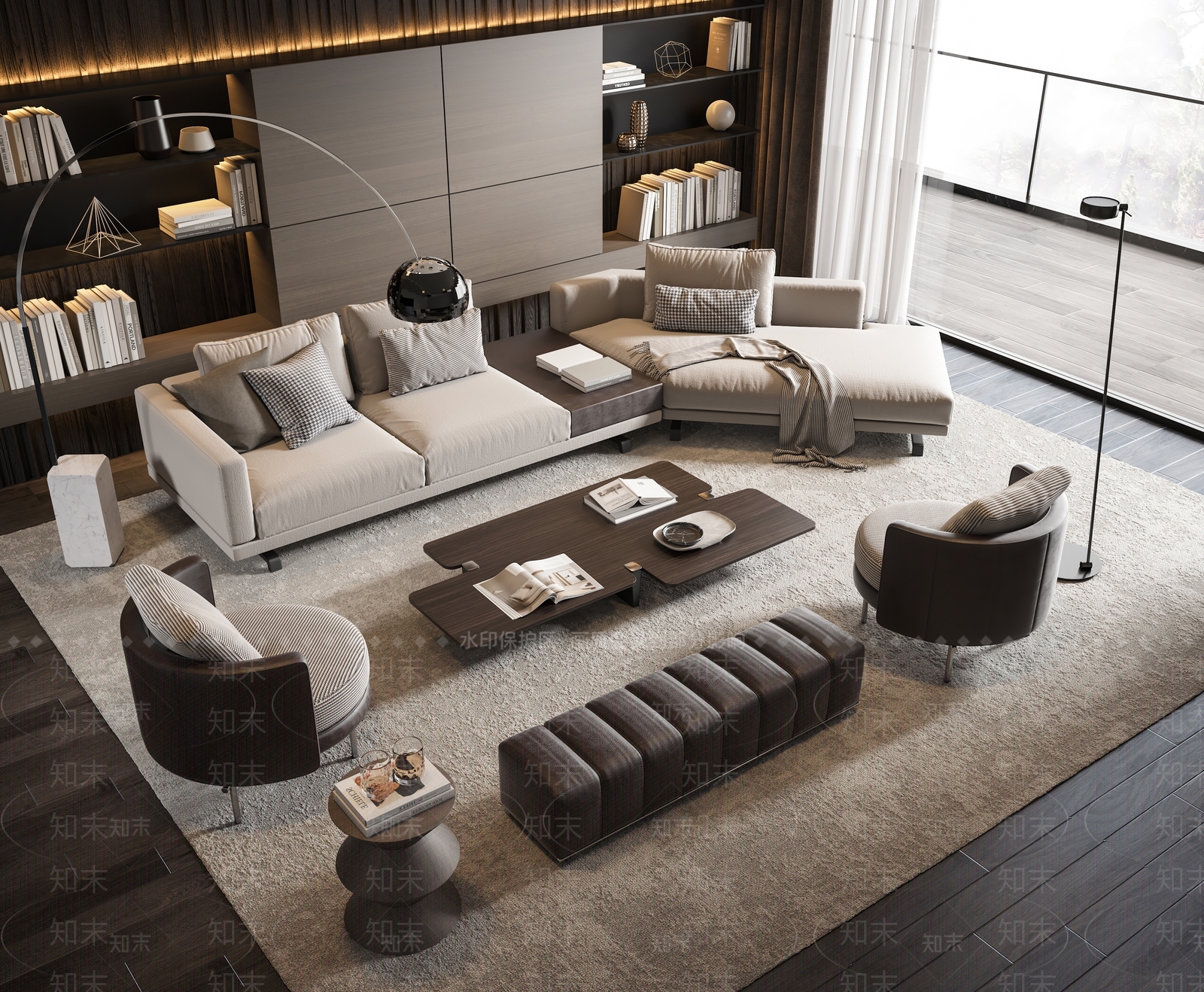 Minotti现代沙发茶几组合3D模型下载【ID:1128181999】