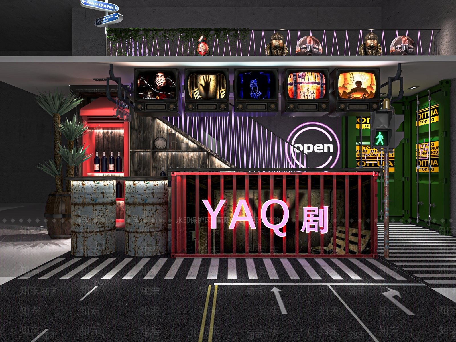工业风密室逃脱剧本杀大厅SU模型下载【ID:1128193681】