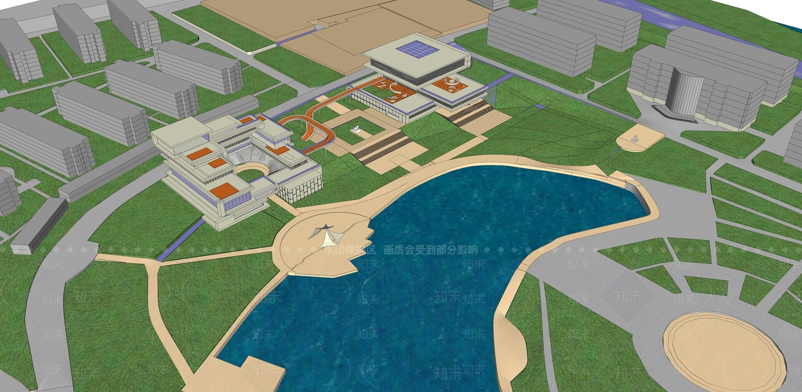 现代图书馆建筑SU模型下载【ID:1128198697】