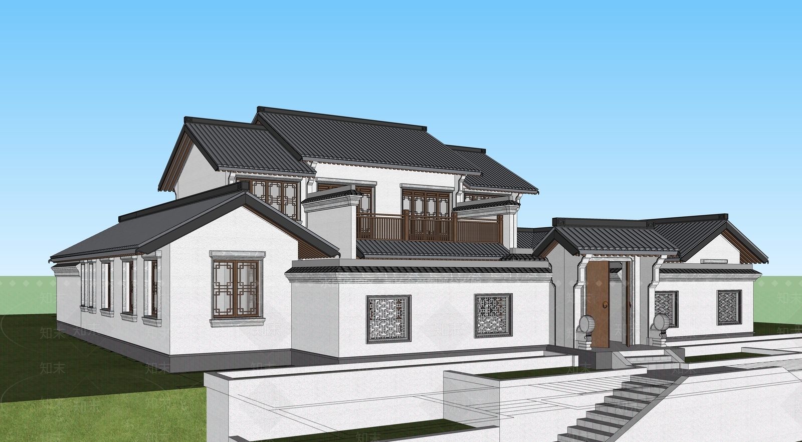 中式合院SU模型下载【ID:1128203278】
