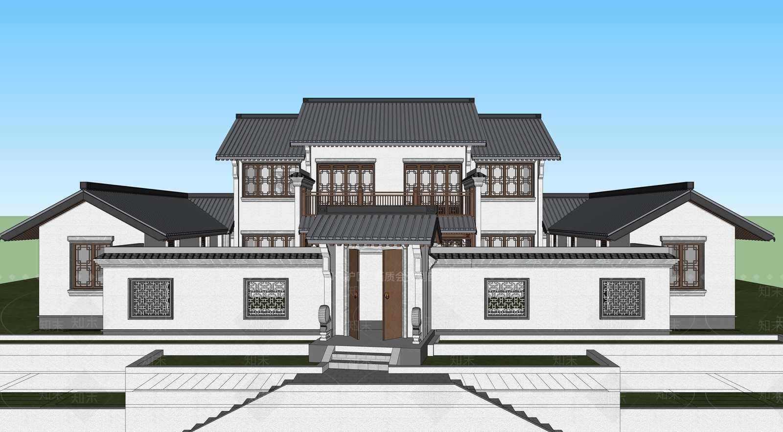 中式合院SU模型下载【ID:1128203278】