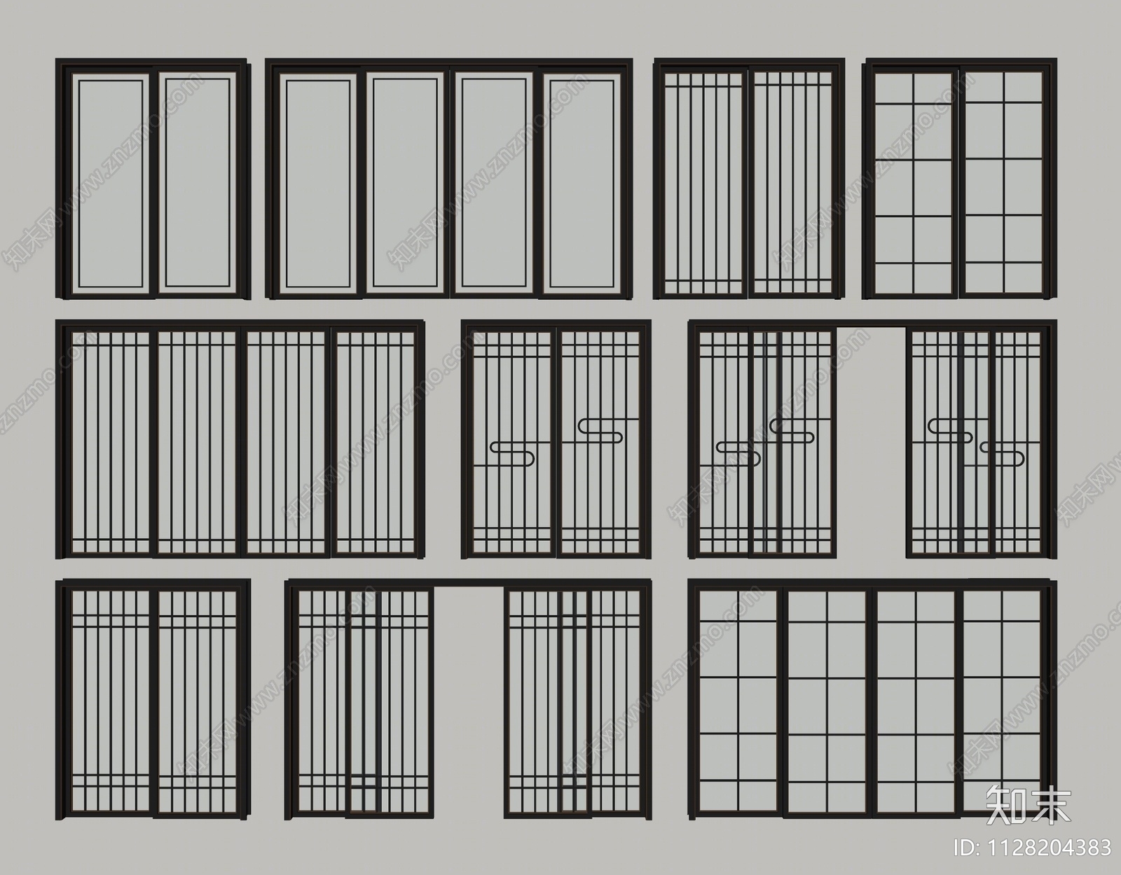 新中式推拉门SU模型下载【ID:1128204383】