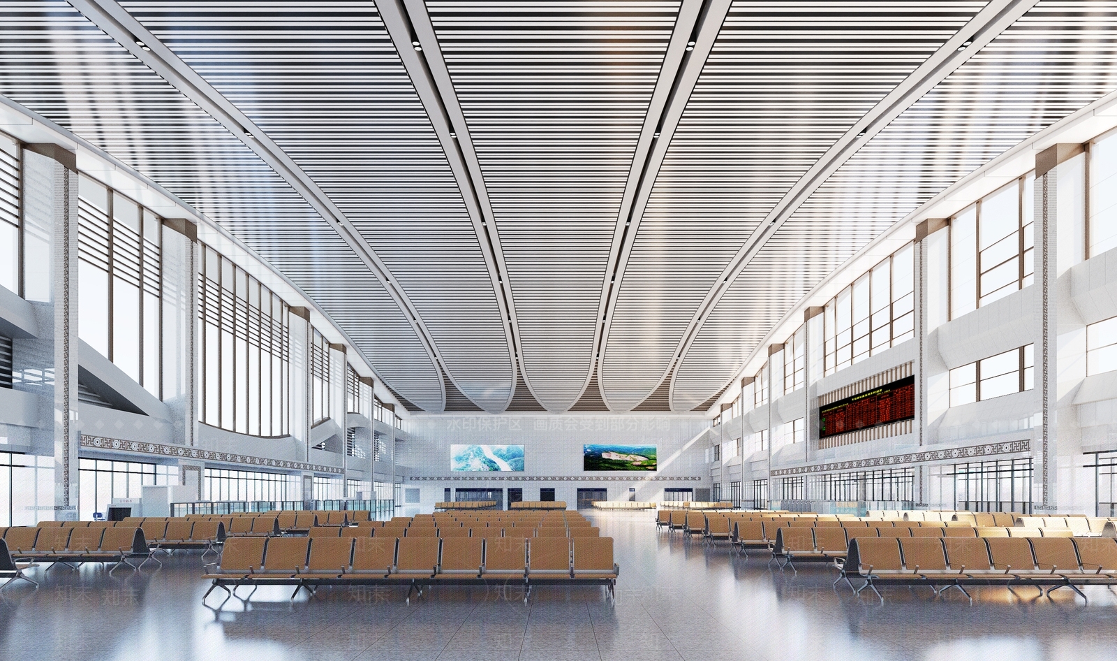 现代火车站候车大厅3D模型下载【ID:1128209357】