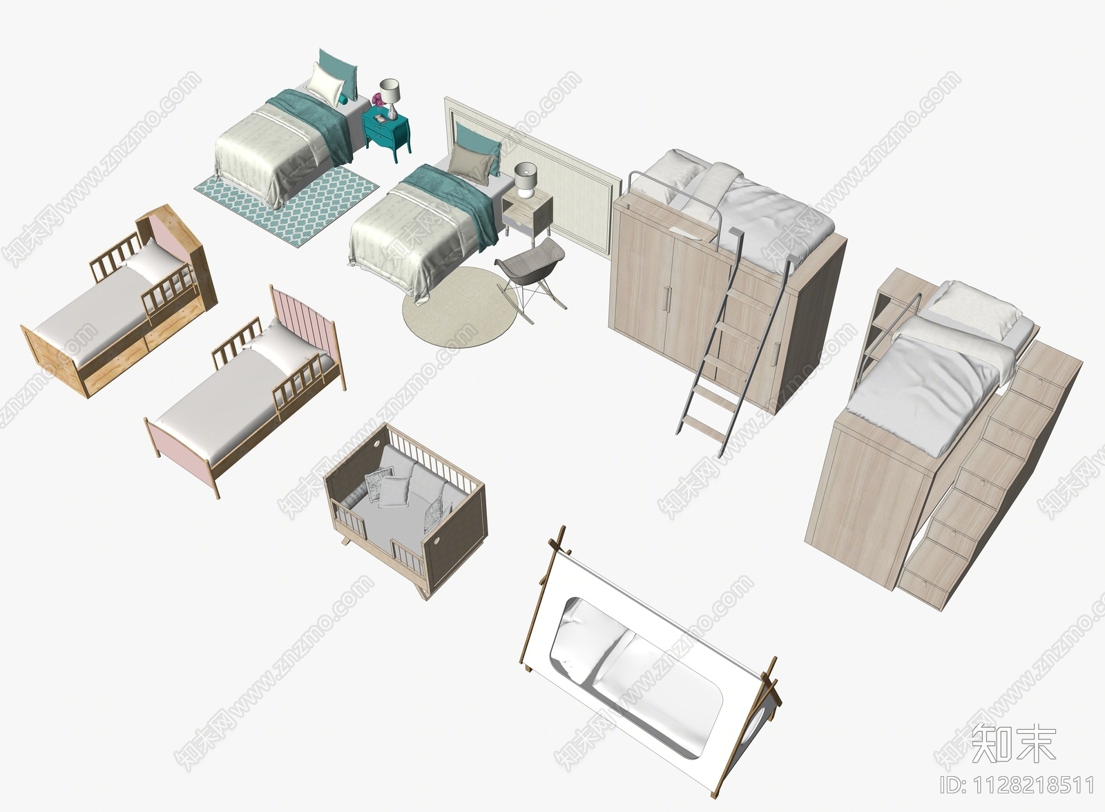 现代儿童床SU模型下载【ID:1128218511】