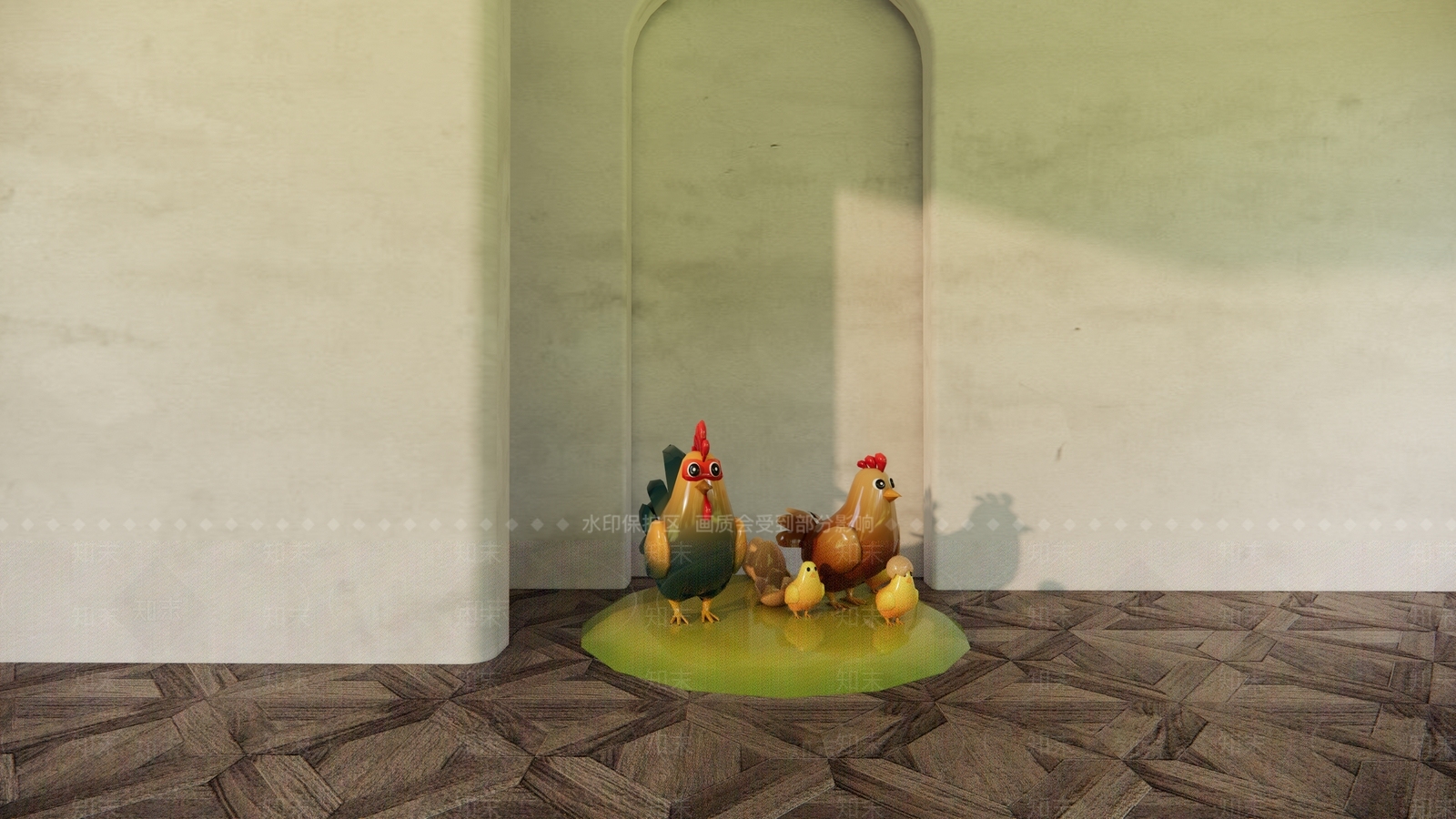 现代卡通小鸡组合雕塑摆件SU模型下载【ID:1128219247】