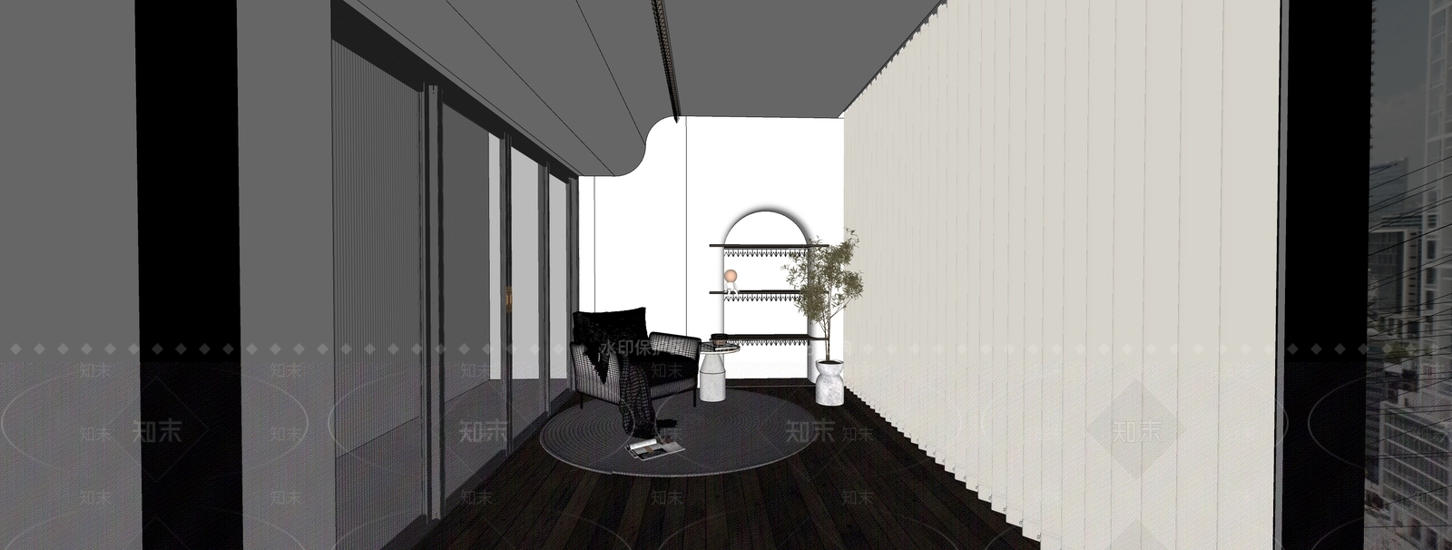 现代简约休闲阳台SU模型下载【ID:1128389347】