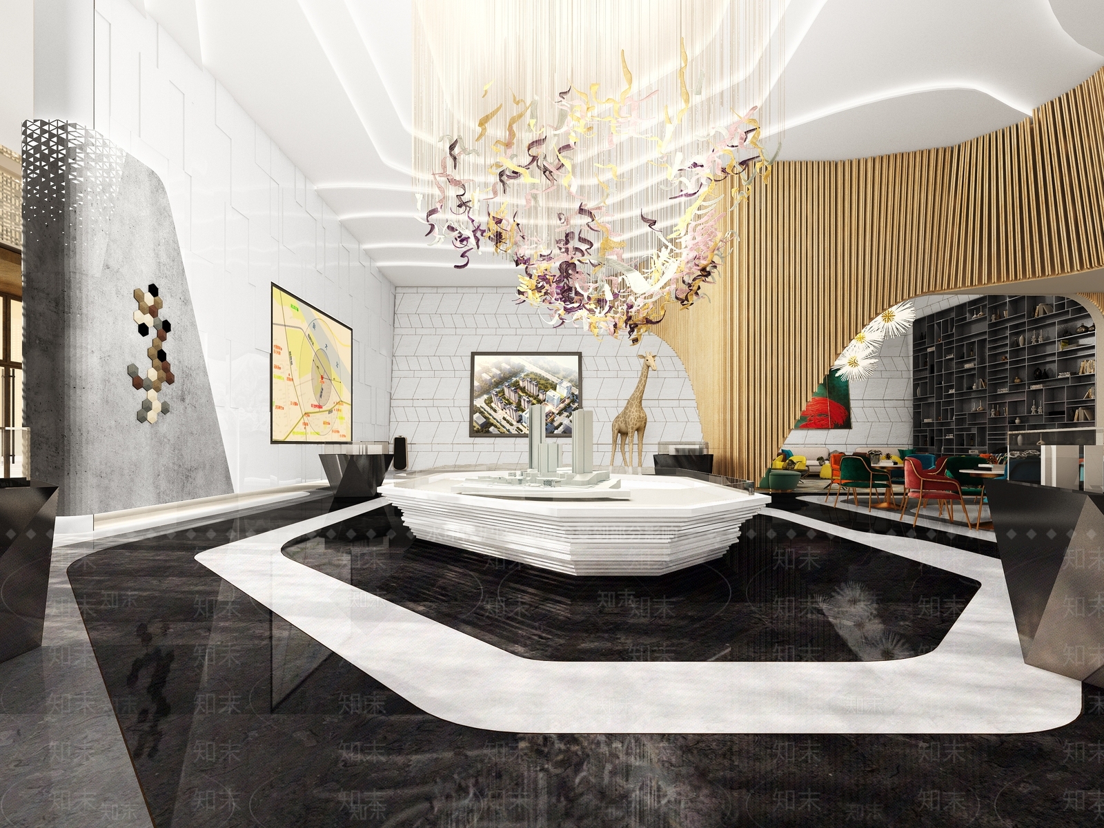 现代售楼处大厅沙盘区3D模型下载【ID:1128224348】