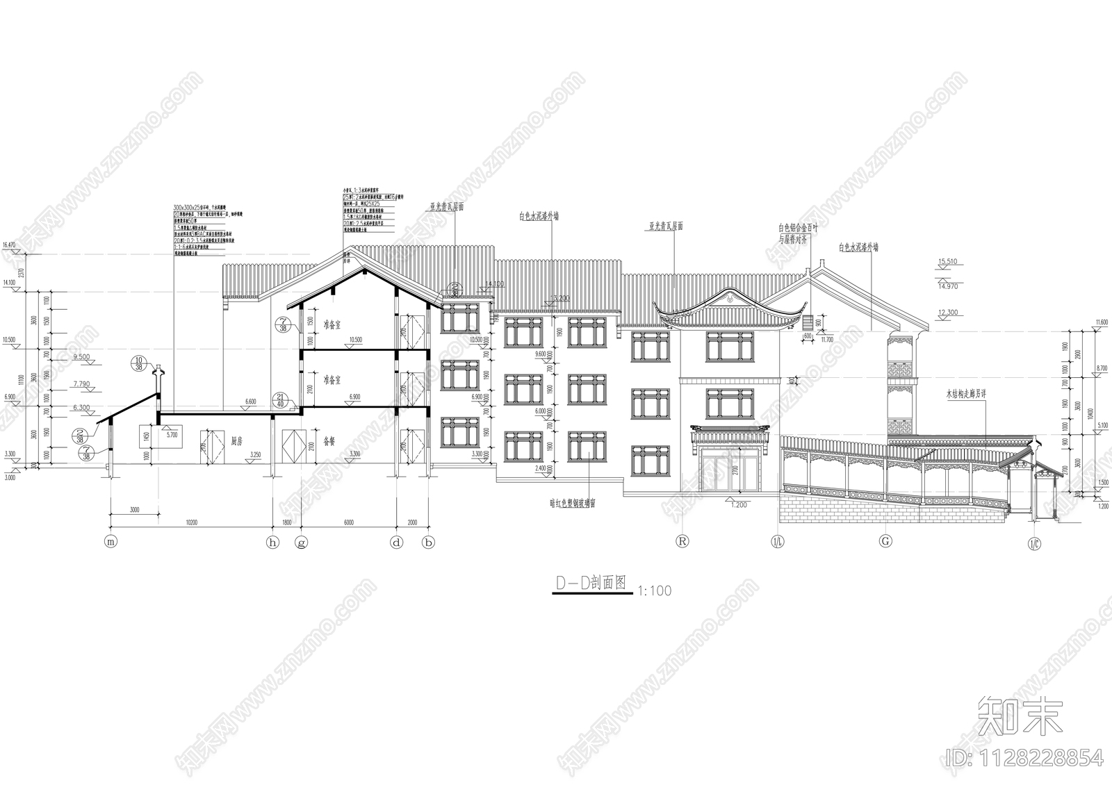 中式度假山庄建筑cad施工图下载【ID:1128228854】