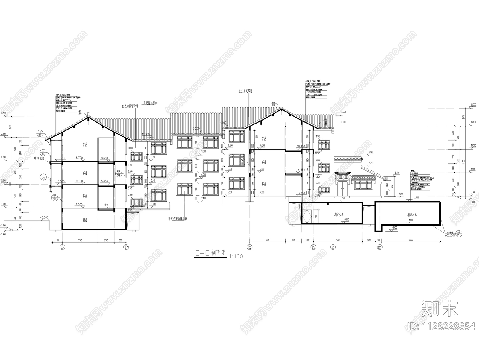 中式度假山庄建筑cad施工图下载【ID:1128228854】