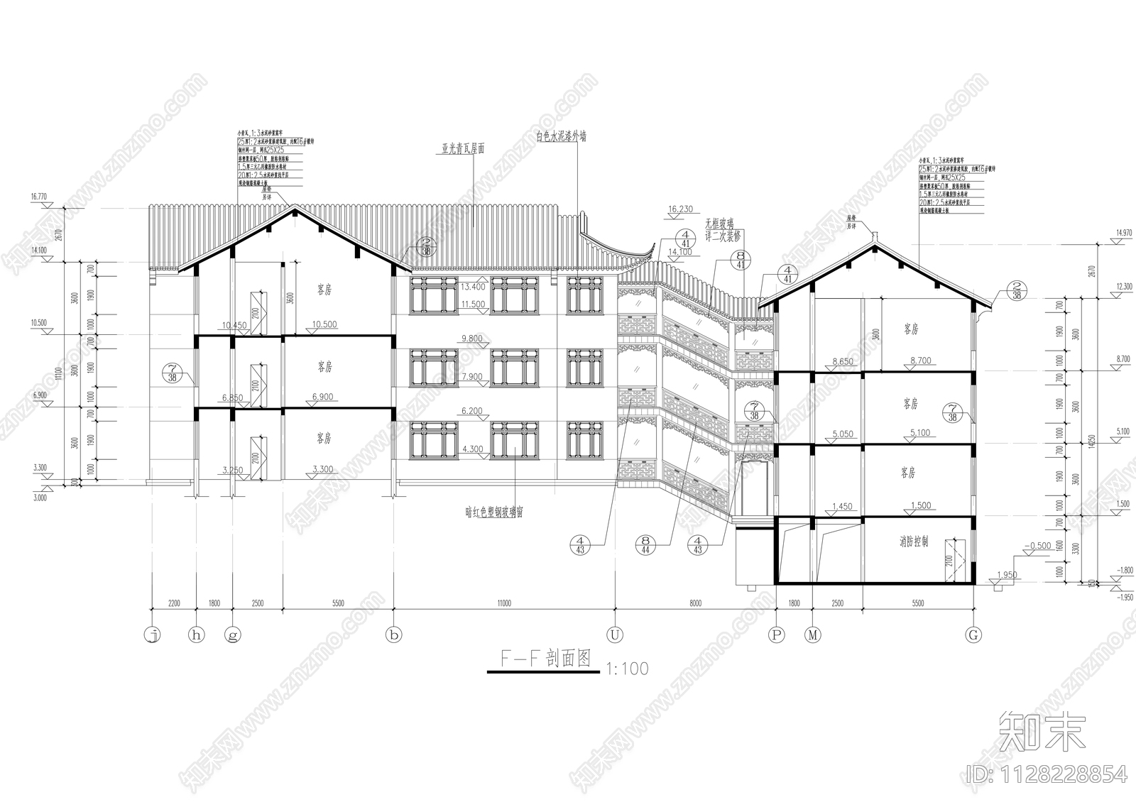 中式度假山庄建筑cad施工图下载【ID:1128228854】