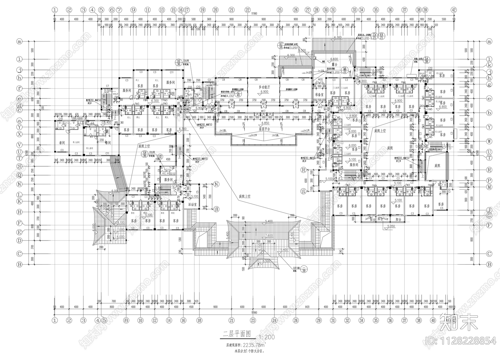 中式度假山庄建筑cad施工图下载【ID:1128228854】