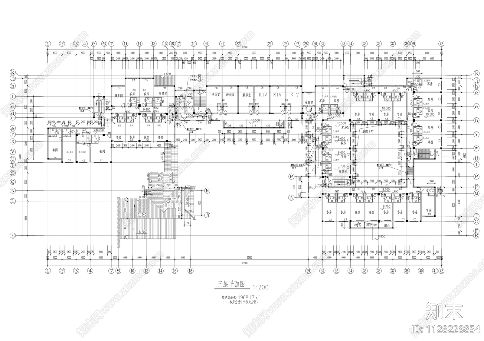 中式度假山庄建筑cad施工图下载【ID:1128228854】