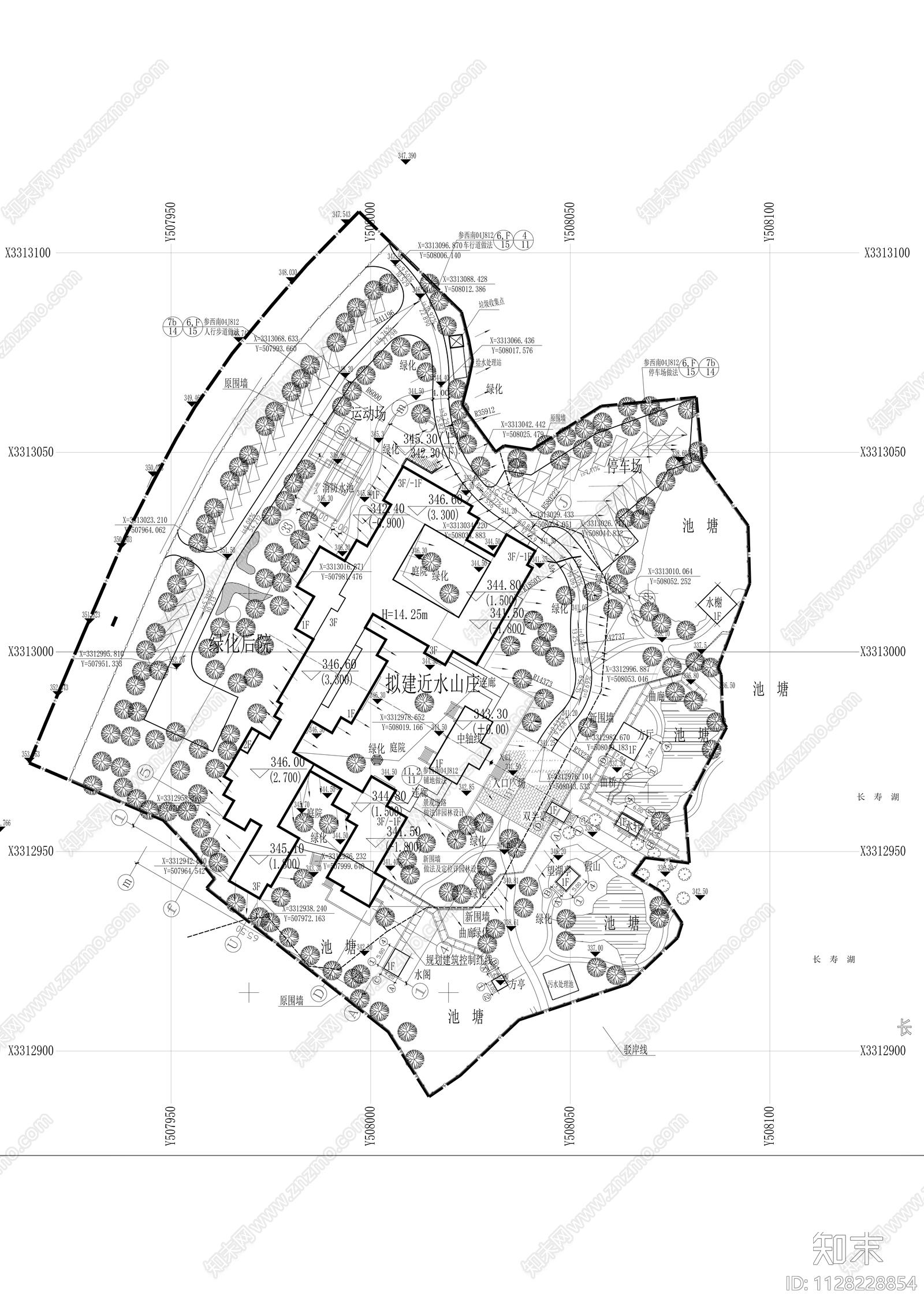 中式度假山庄建筑cad施工图下载【ID:1128228854】