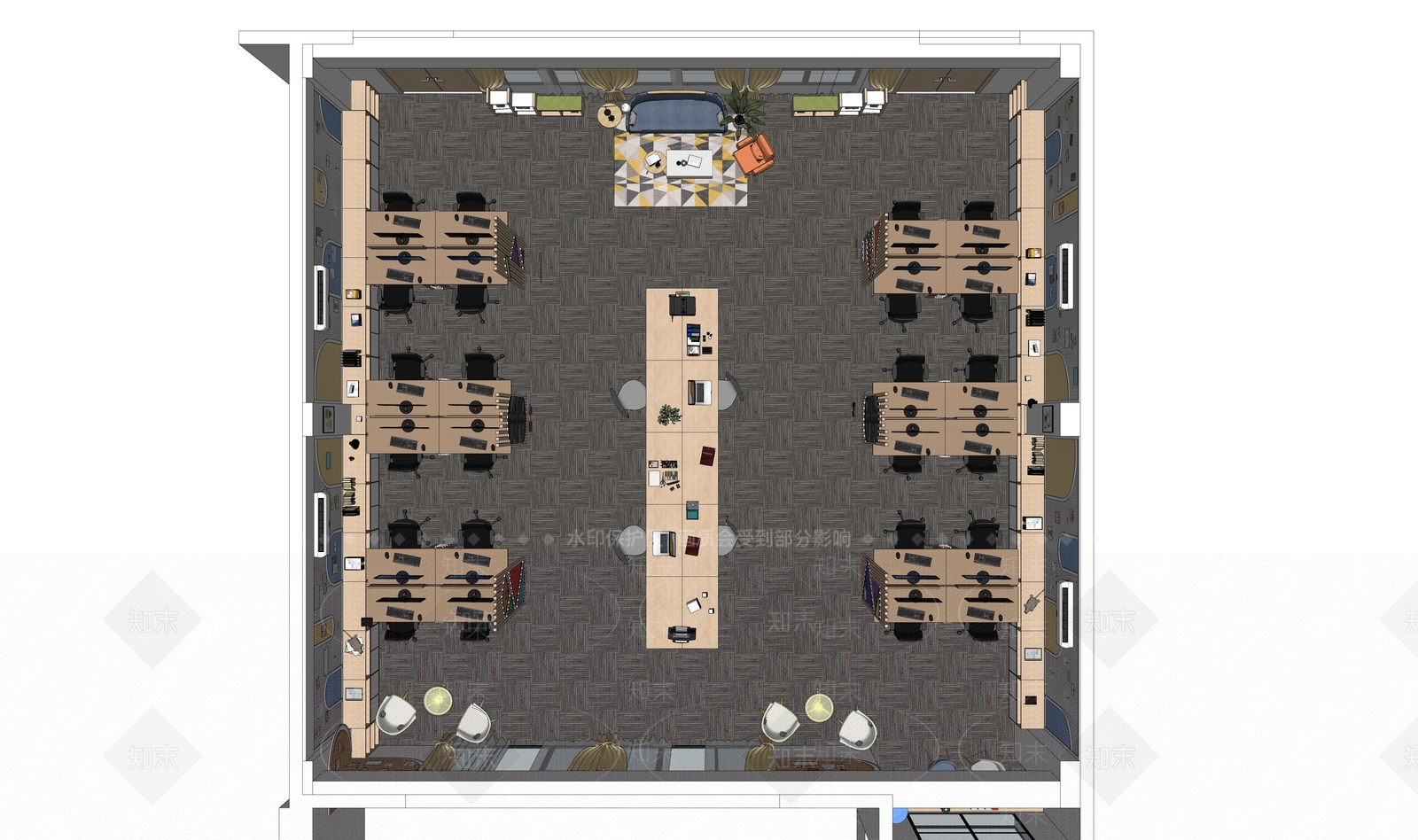 现代公共办公区SU模型下载【ID:1128239612】