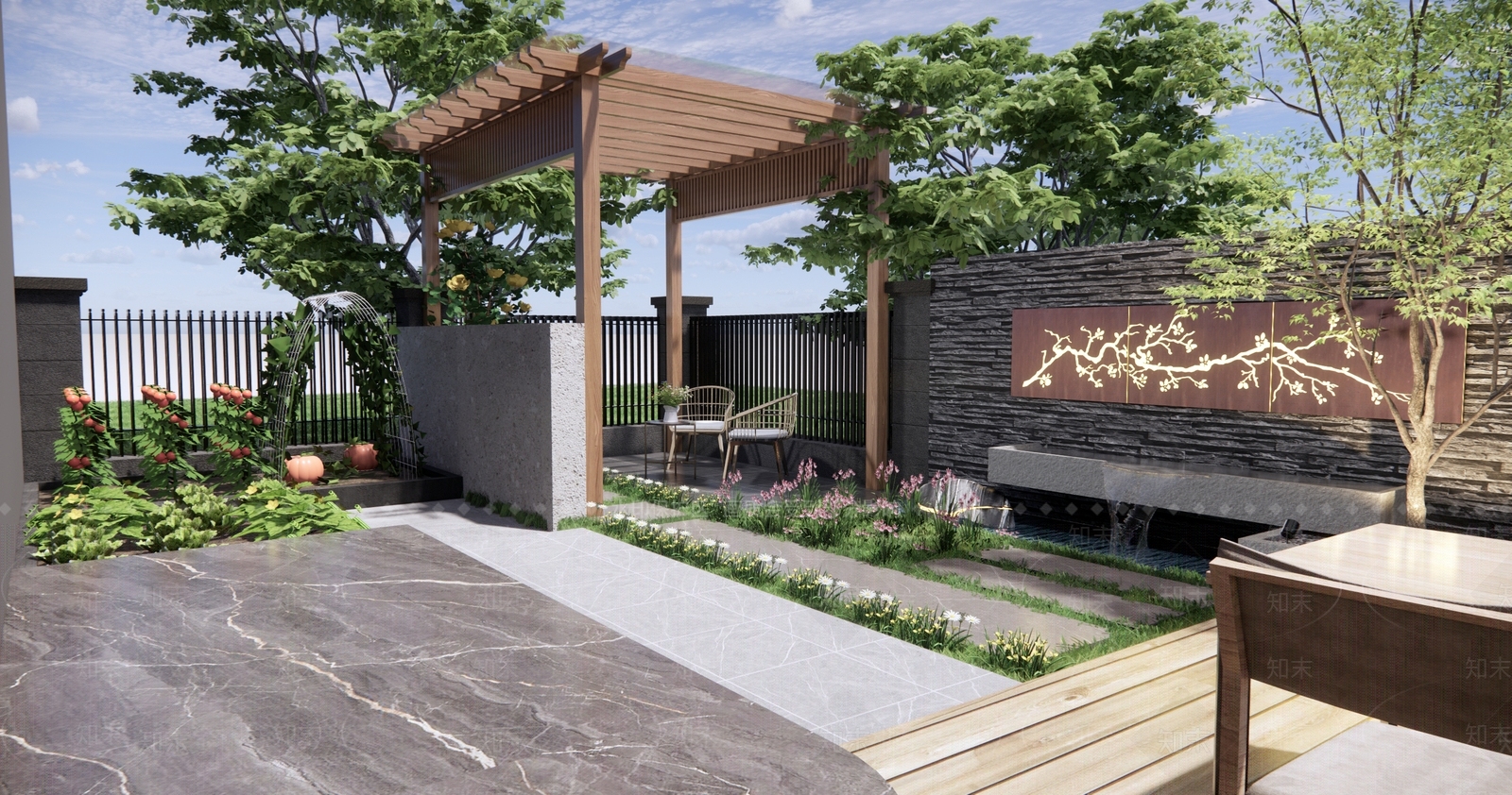 现代庭院花园景观3D模型下载【ID:1128249561】