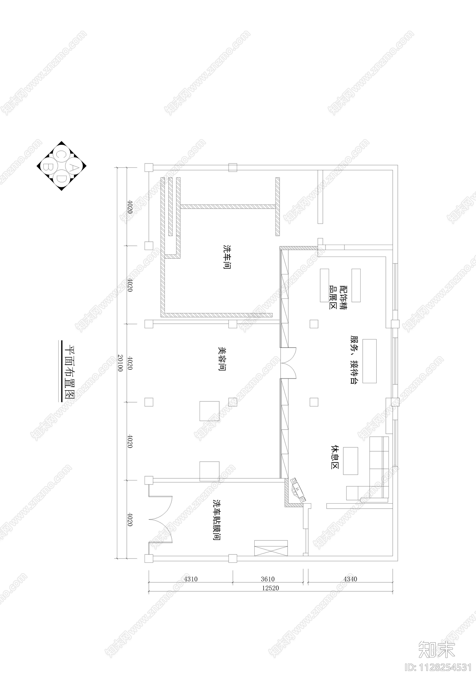 汽车销售店cad施工图下载【ID:1128254531】