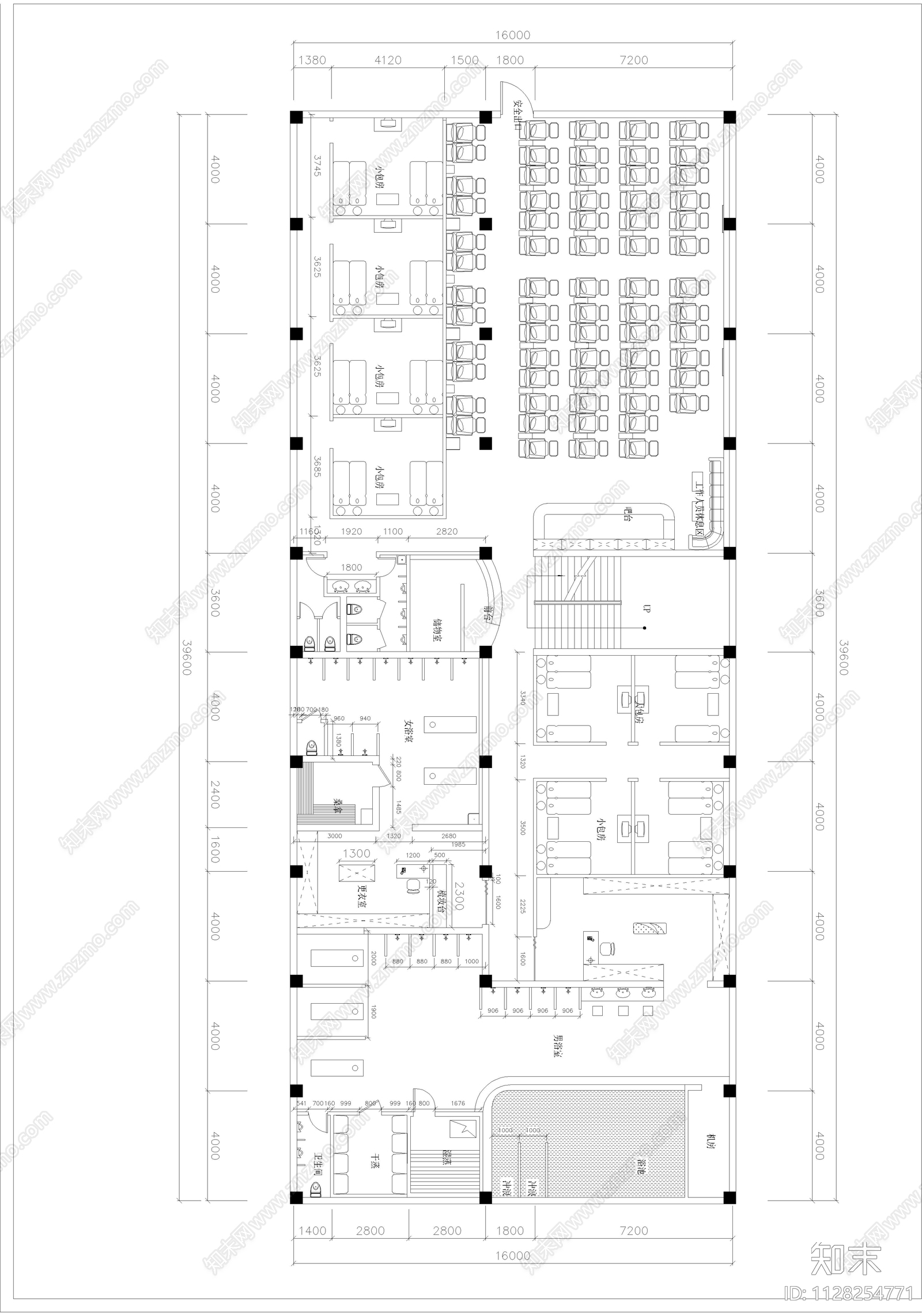 休闲会所室内cad施工图下载【ID:1128254771】
