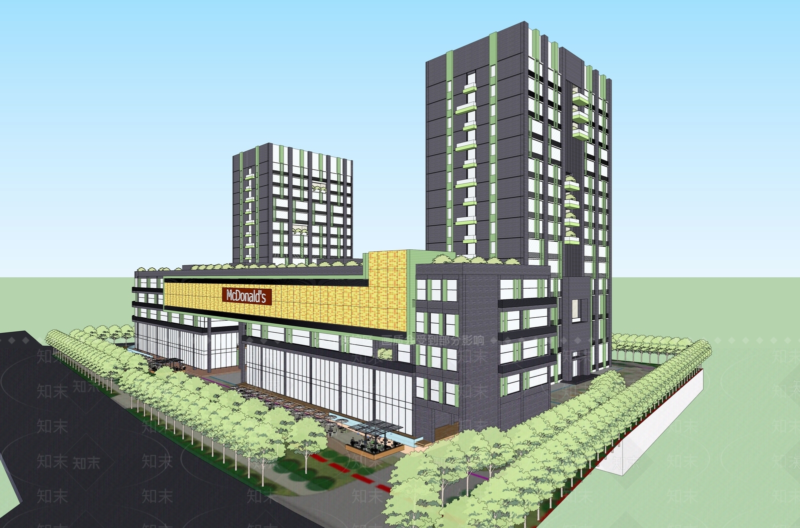 现代酒店建筑SU模型下载【ID:1128256692】