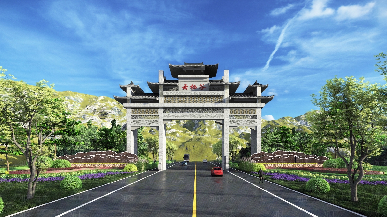 新中式牌坊牌楼SU模型下载【ID:1128257363】