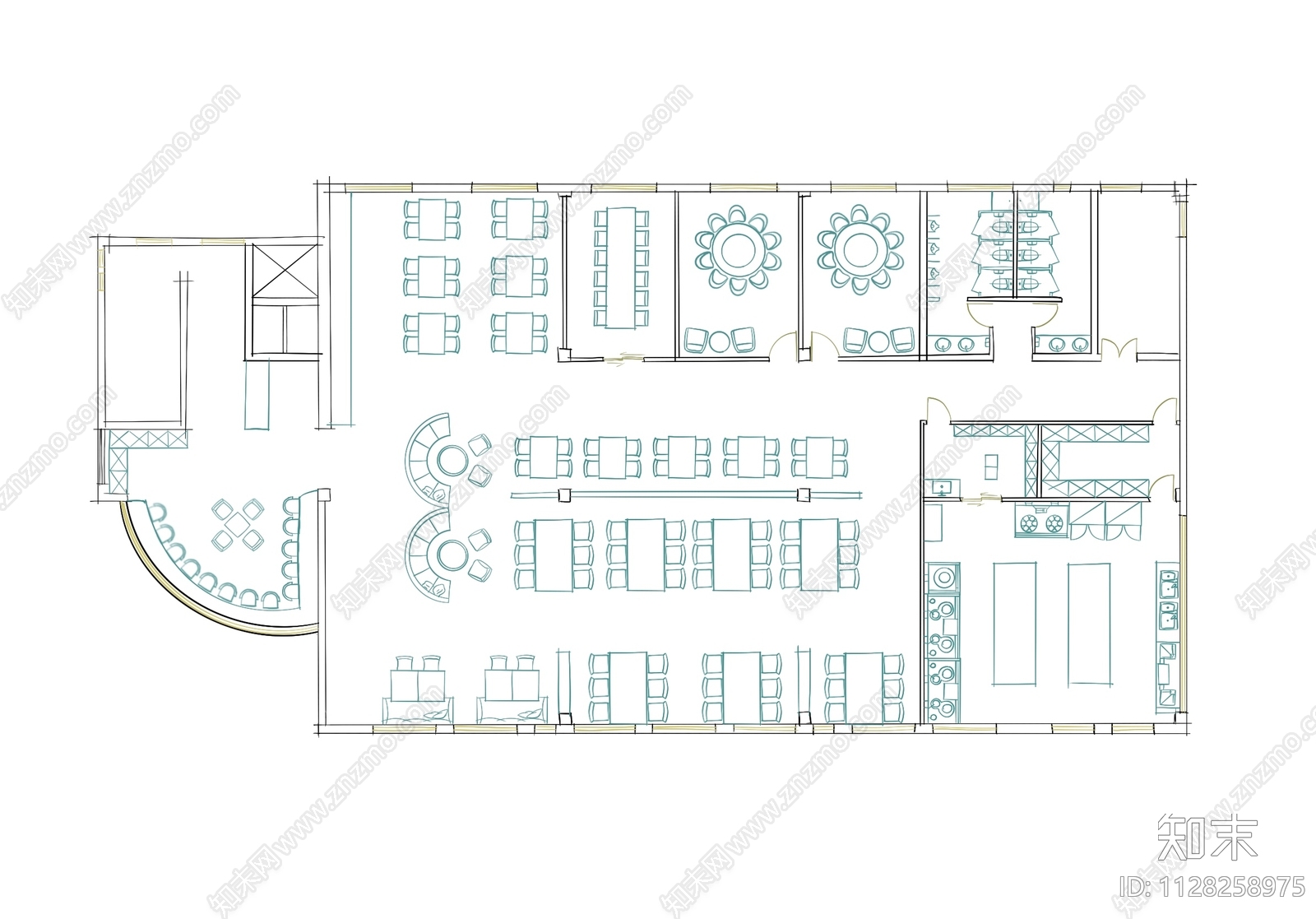 餐饮空间cad施工图下载【ID:1128258975】