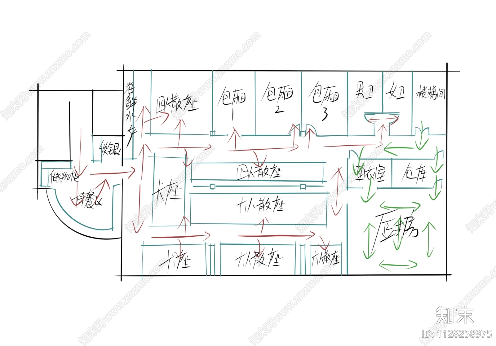 餐饮空间cad施工图下载【ID:1128258975】