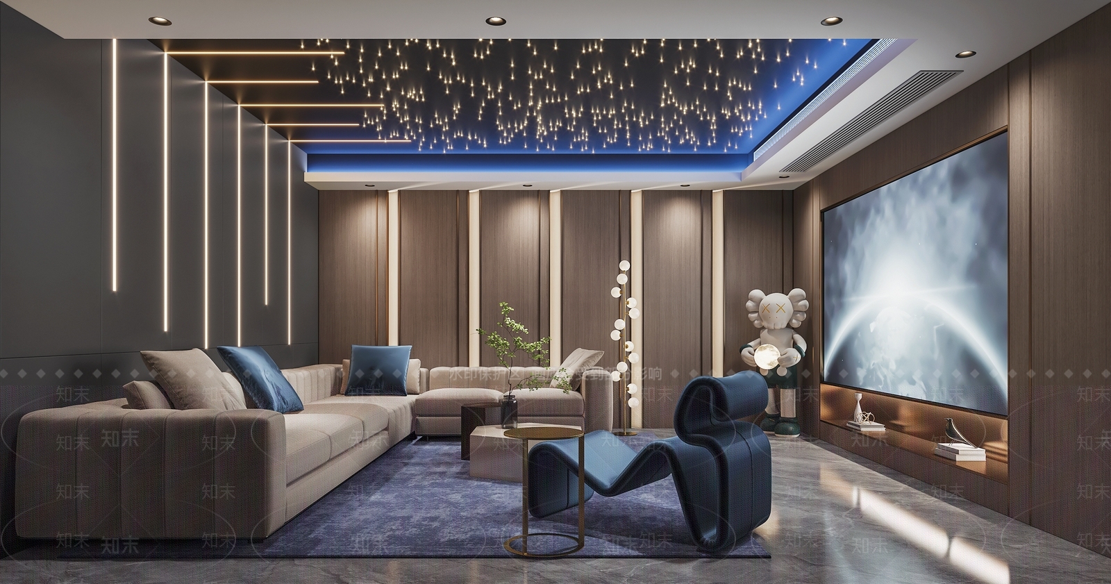 现代轻奢家居影视室3D模型下载【ID:1128259788】