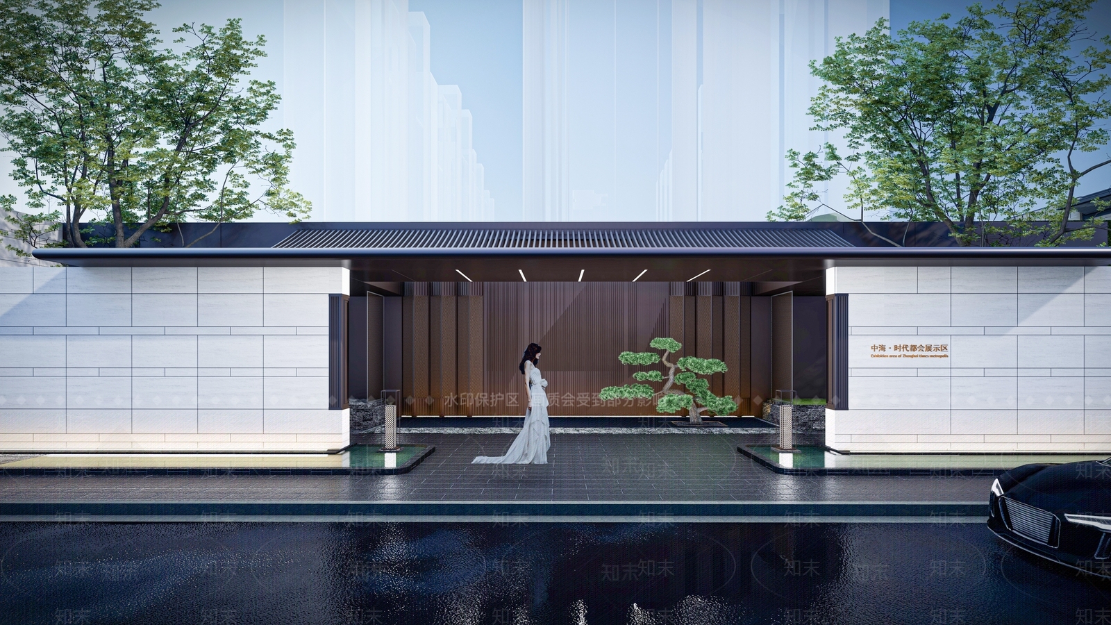 现代住宅小区入口大门SU模型下载【ID:1128261886】