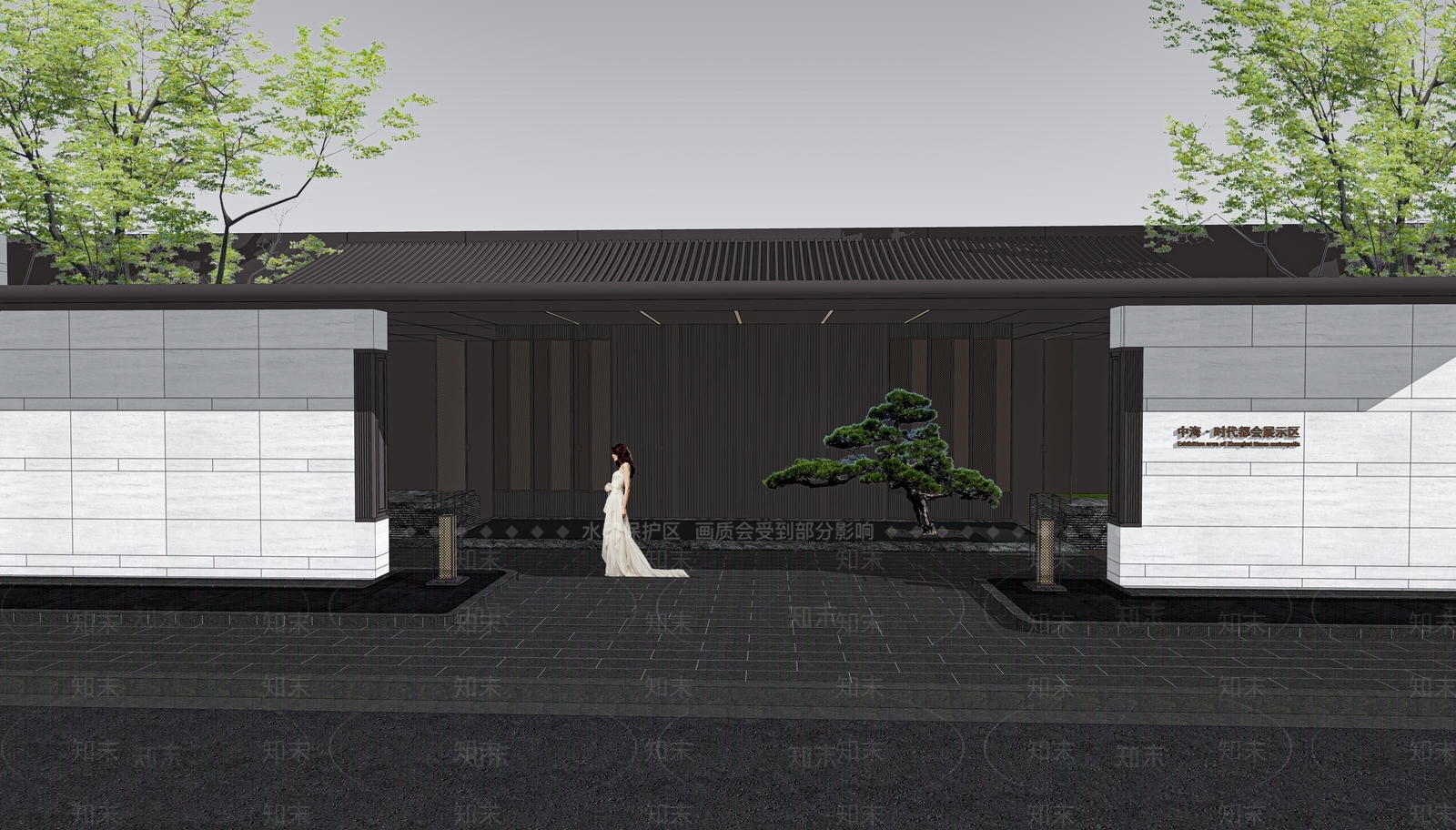 现代住宅小区入口大门SU模型下载【ID:1128261886】