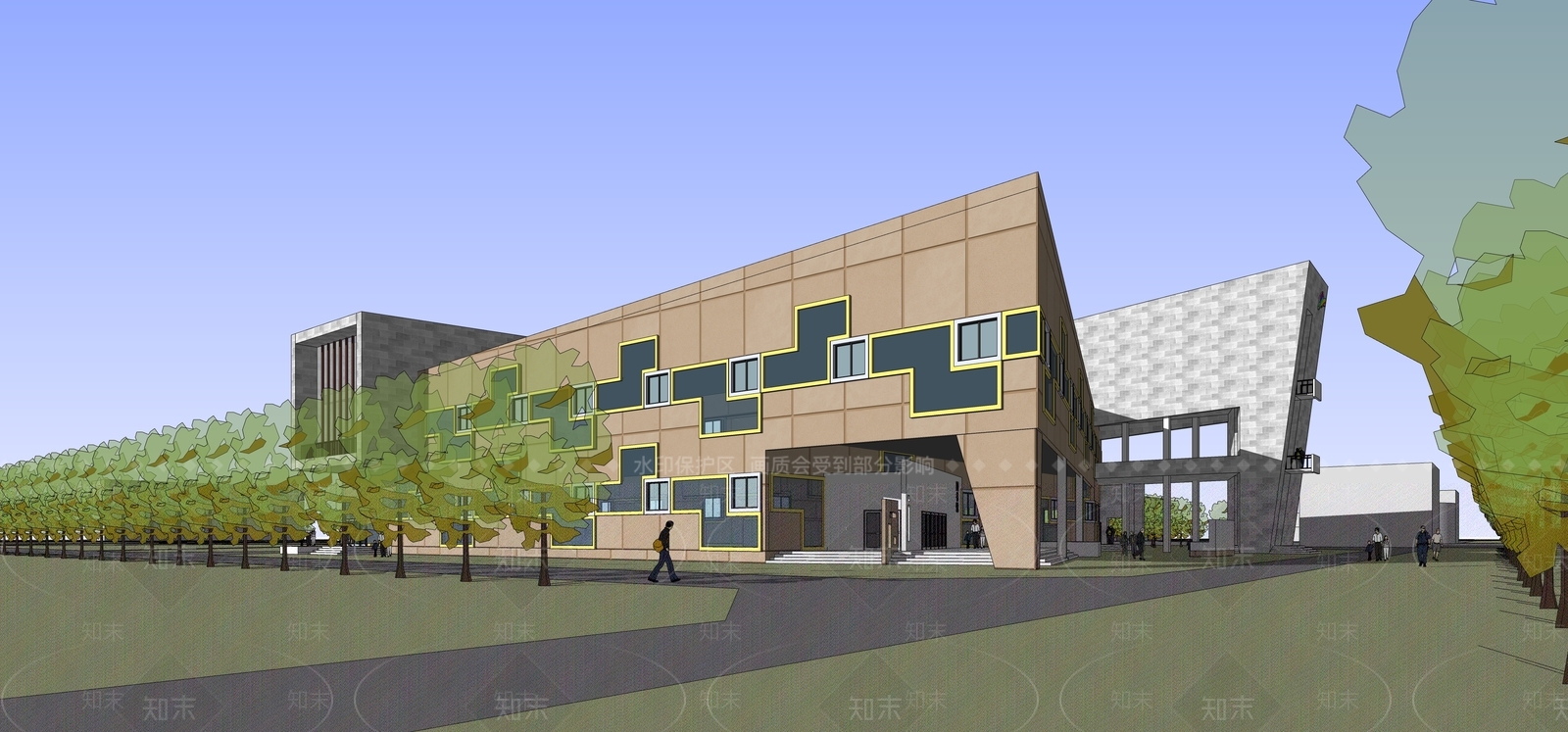 现代图书馆建筑SU模型下载【ID:1128262264】
