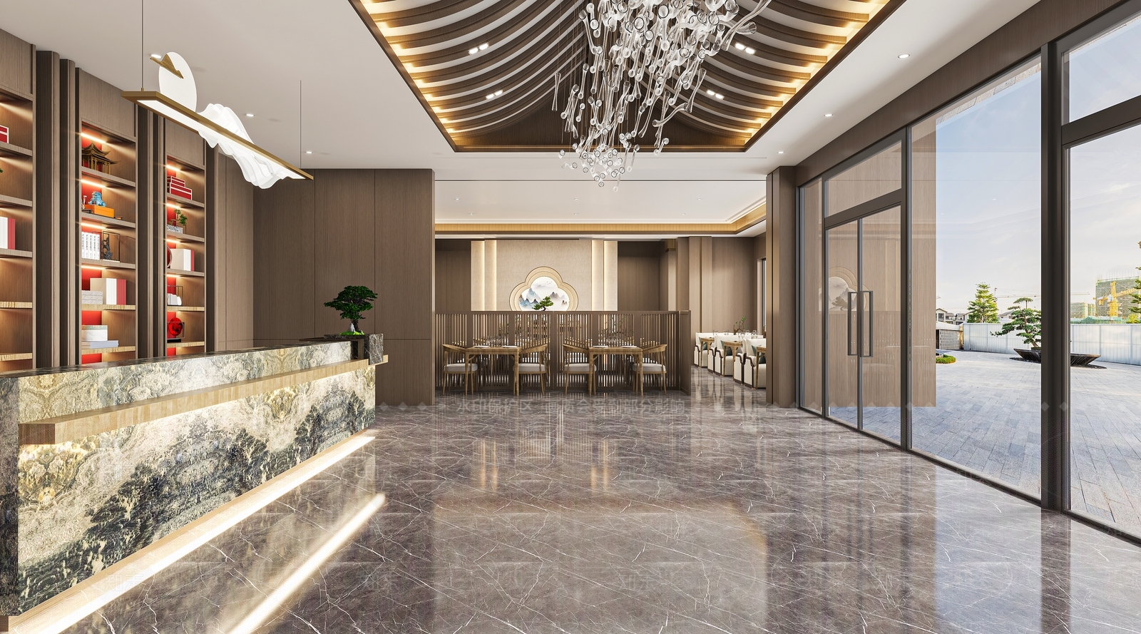 新中式中餐厅前台3D模型下载【ID:1128264569】