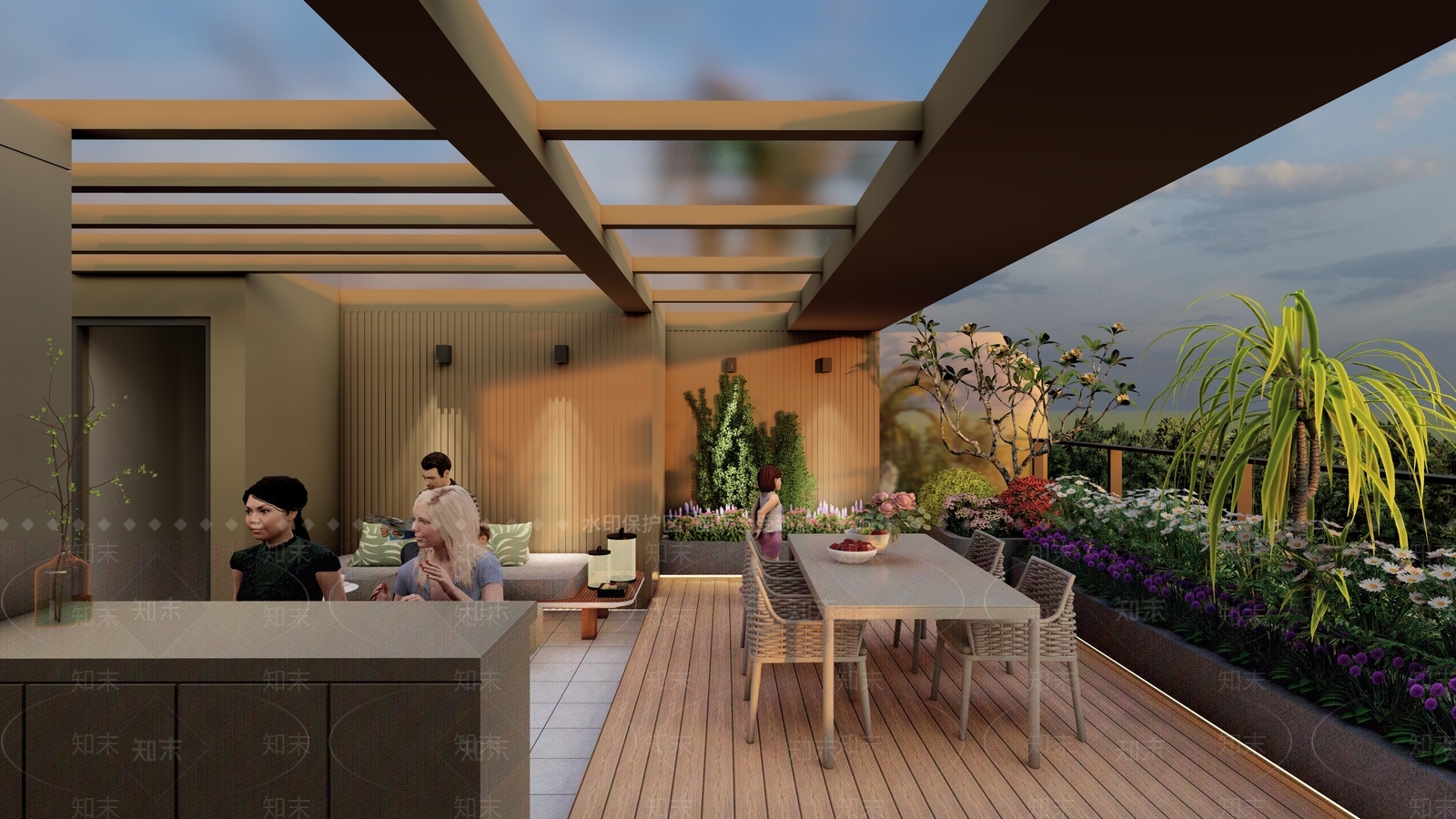 现代屋顶花园SU模型下载【ID:1128270541】